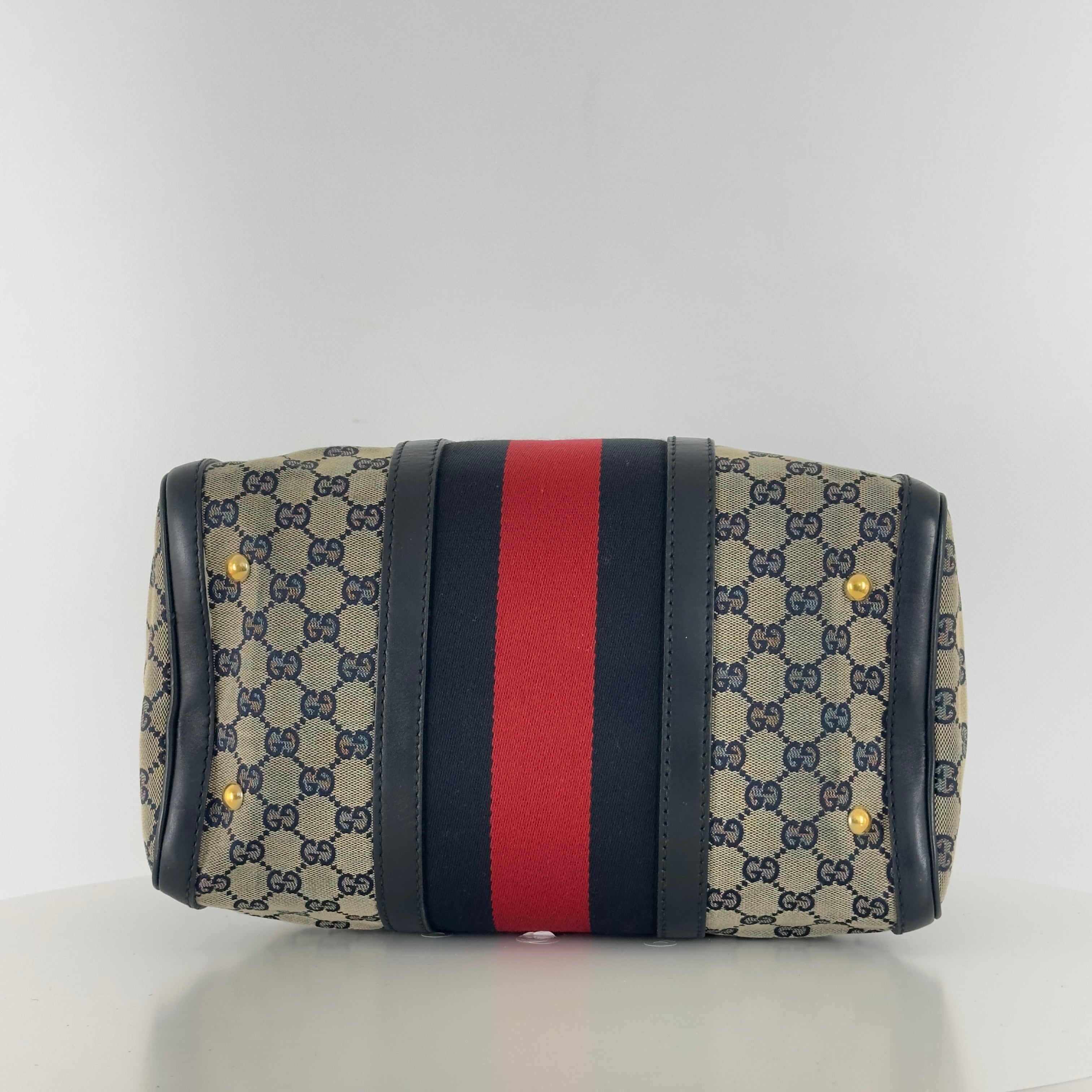 GUCCI Boston canvas and brown leather handbag