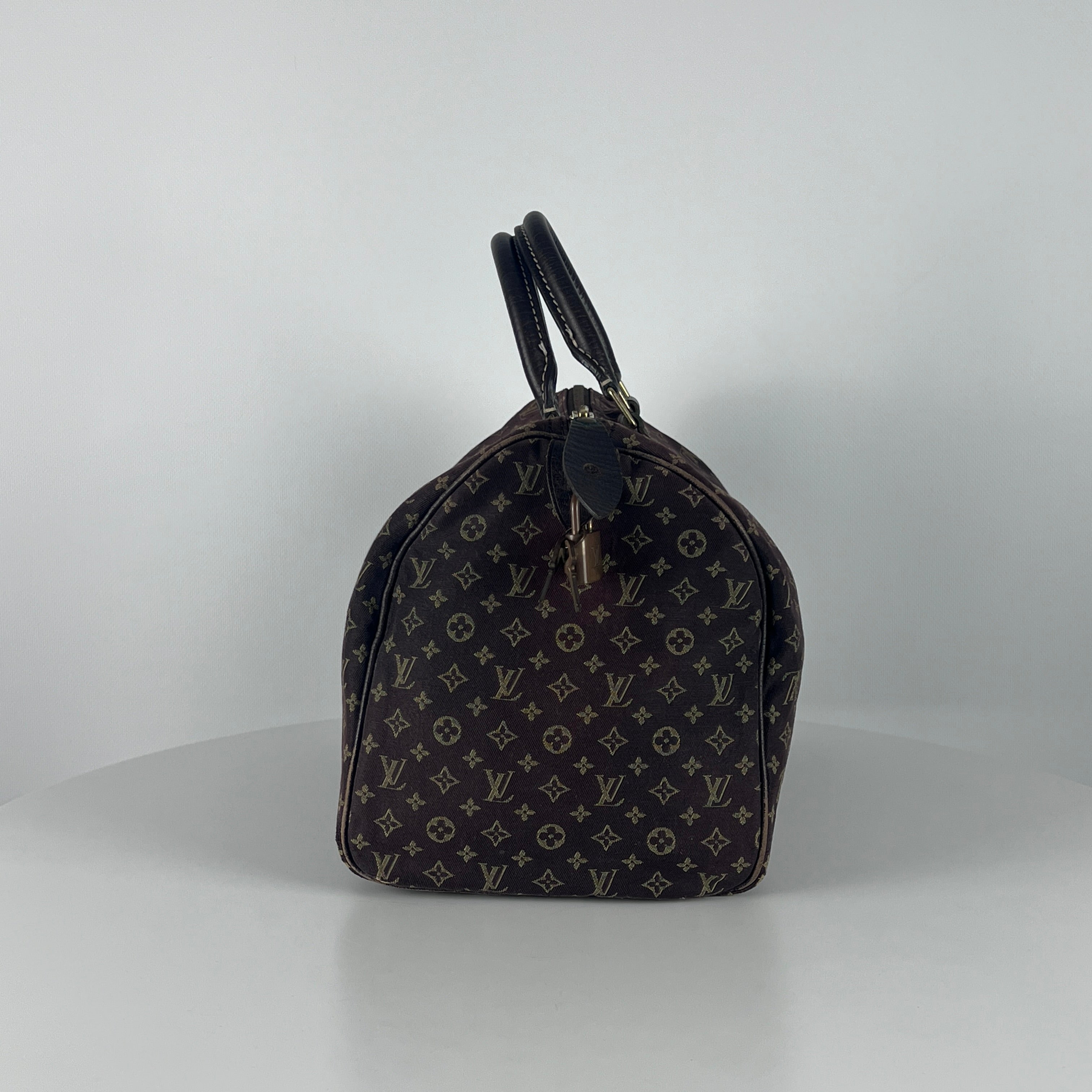 LOUIS VUITTON Speedy linen and brown leather handbag