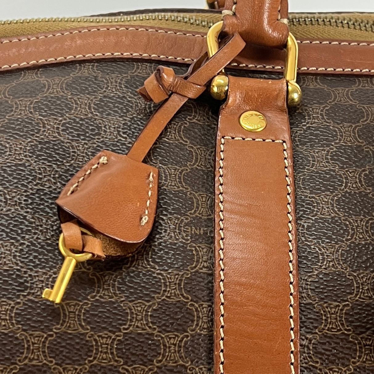 Sac à main CELINE Boston toile et cuir marron