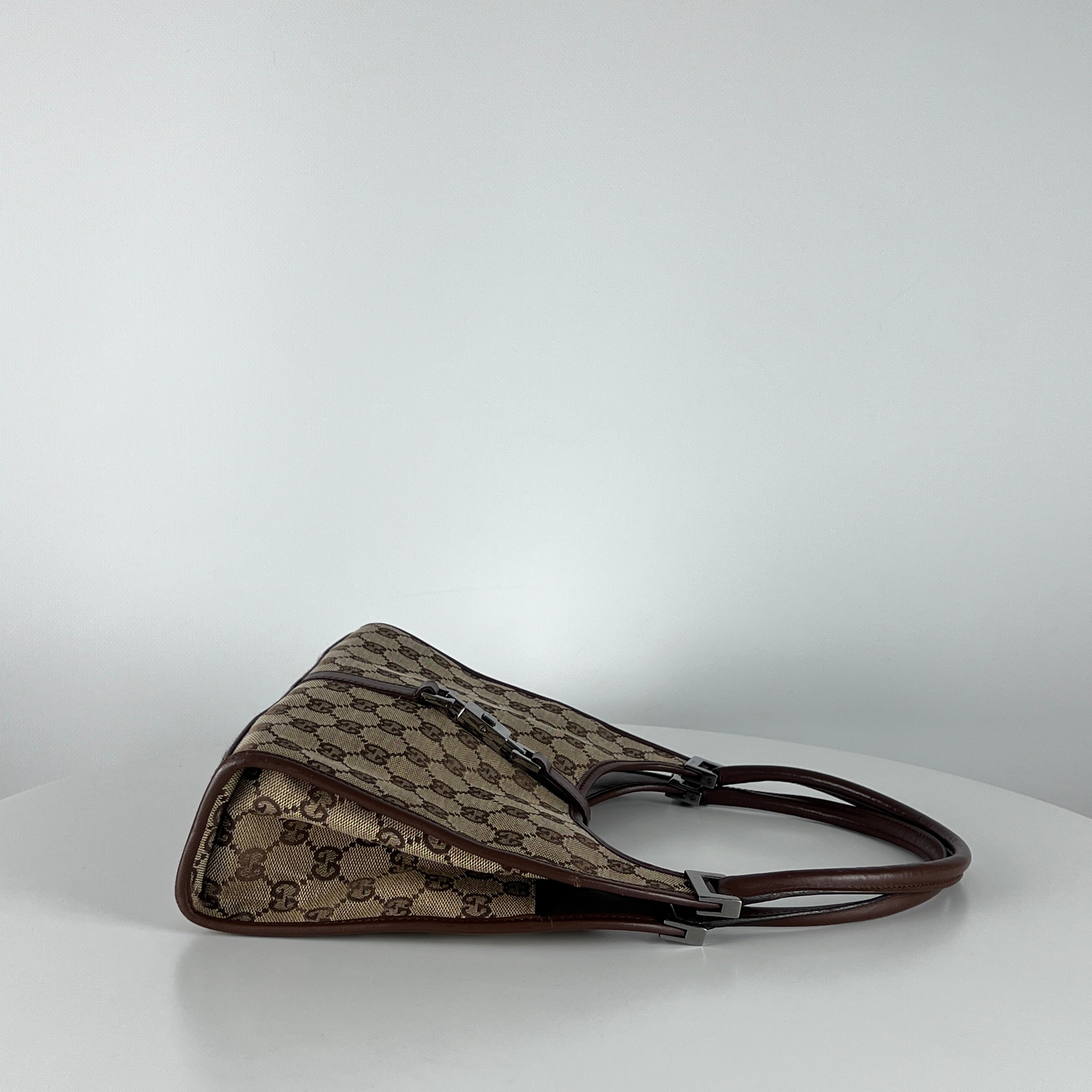 GUCCI Jackie canvas and brown leather handbag