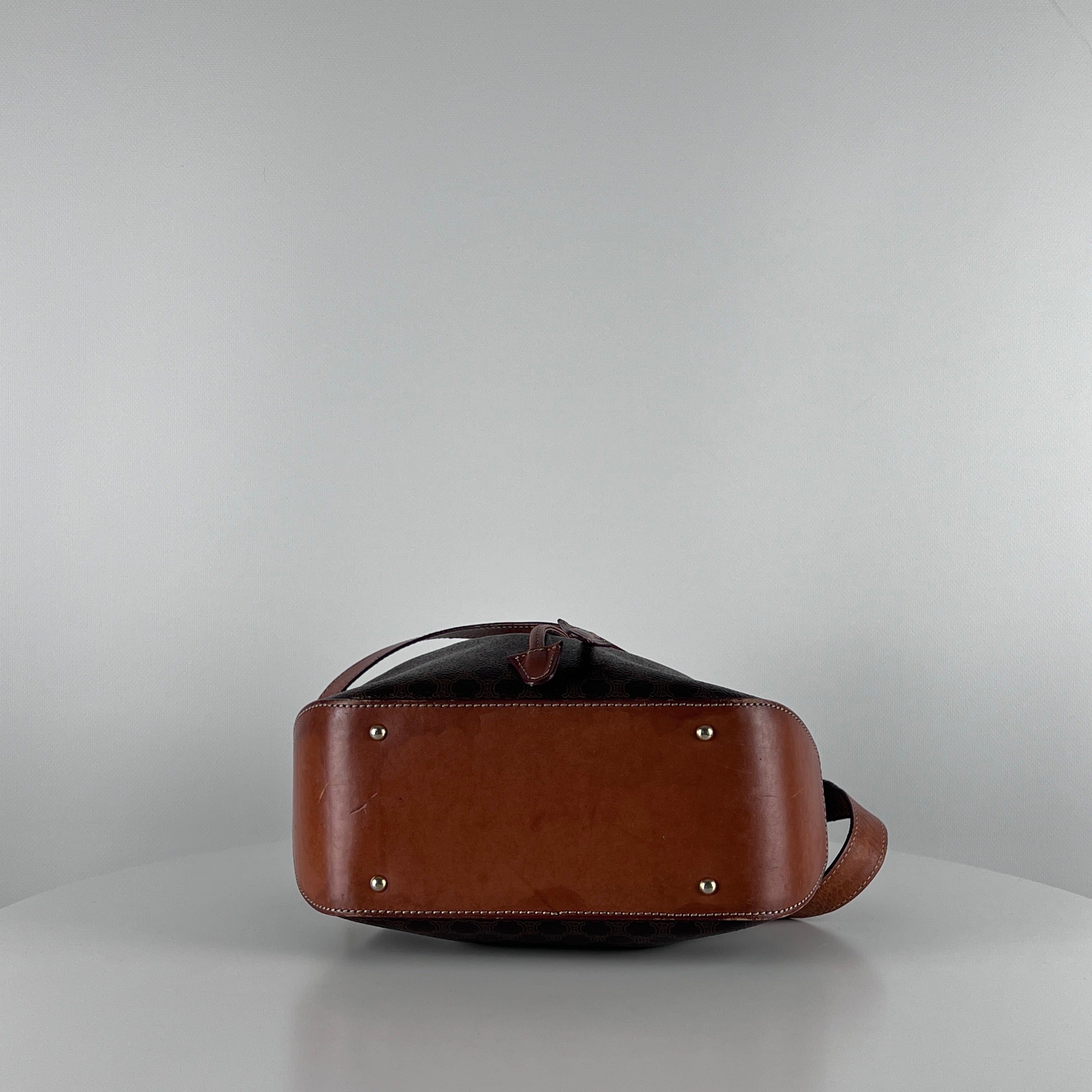 CELINE Bucket handbag in brown canvas and leather