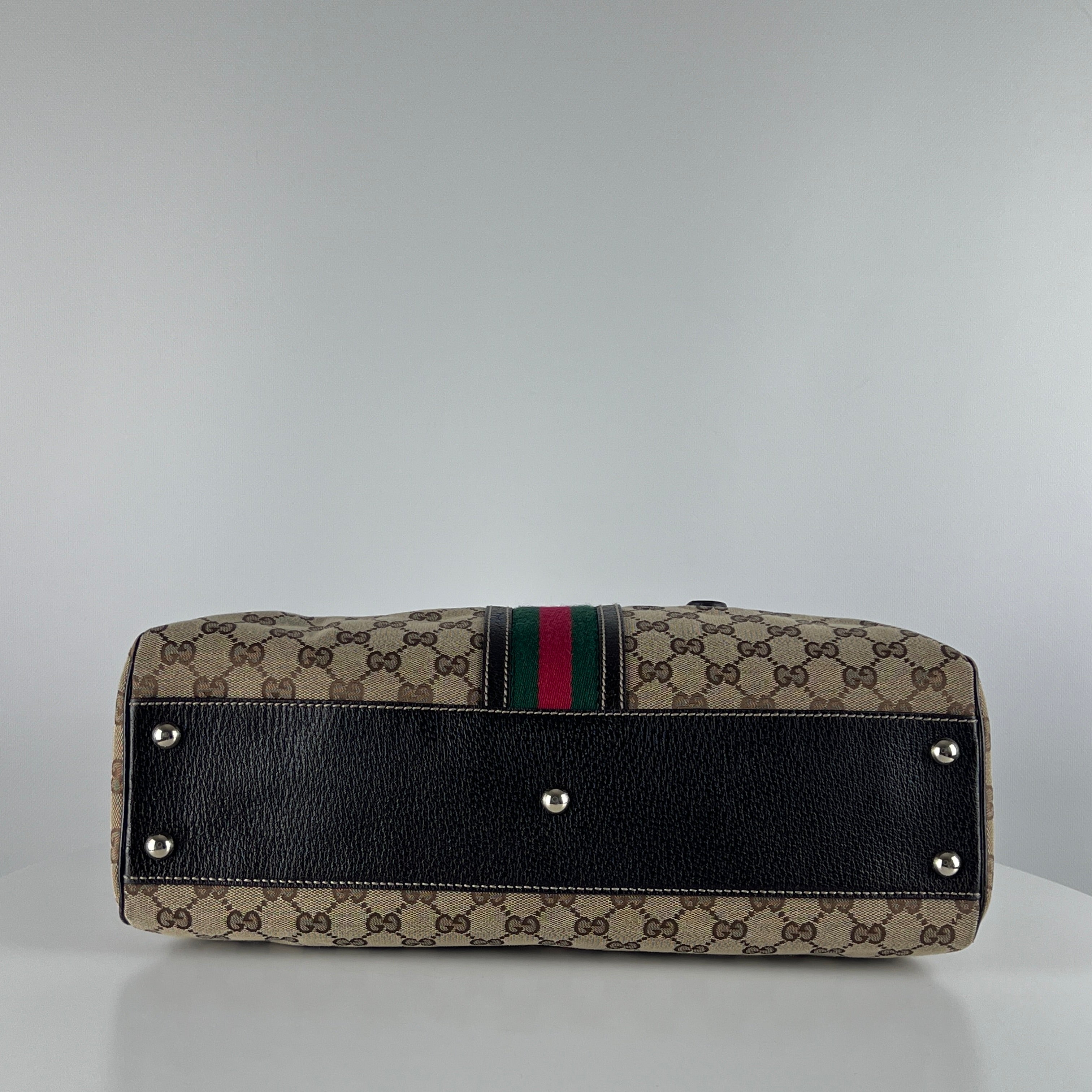 GUCCI Baguette handbag in brown canvas and leather