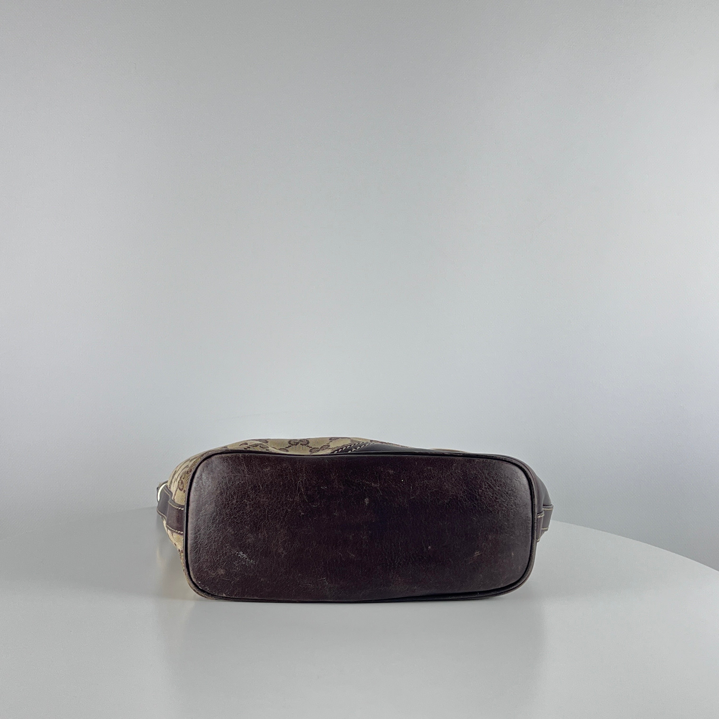 GUCCI Hobo GG canvas and brown leather handbag