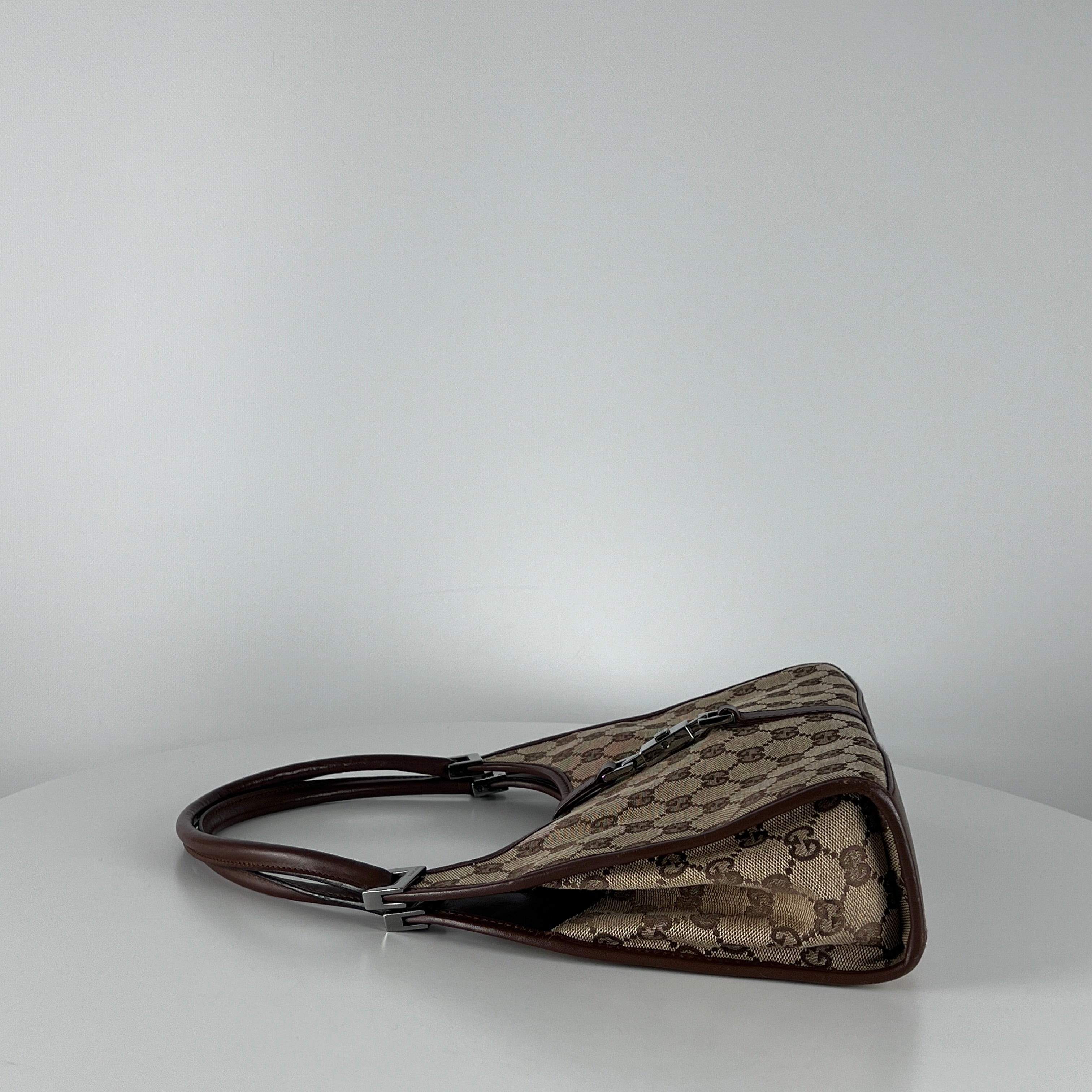 GUCCI Jackie canvas and brown leather handbag