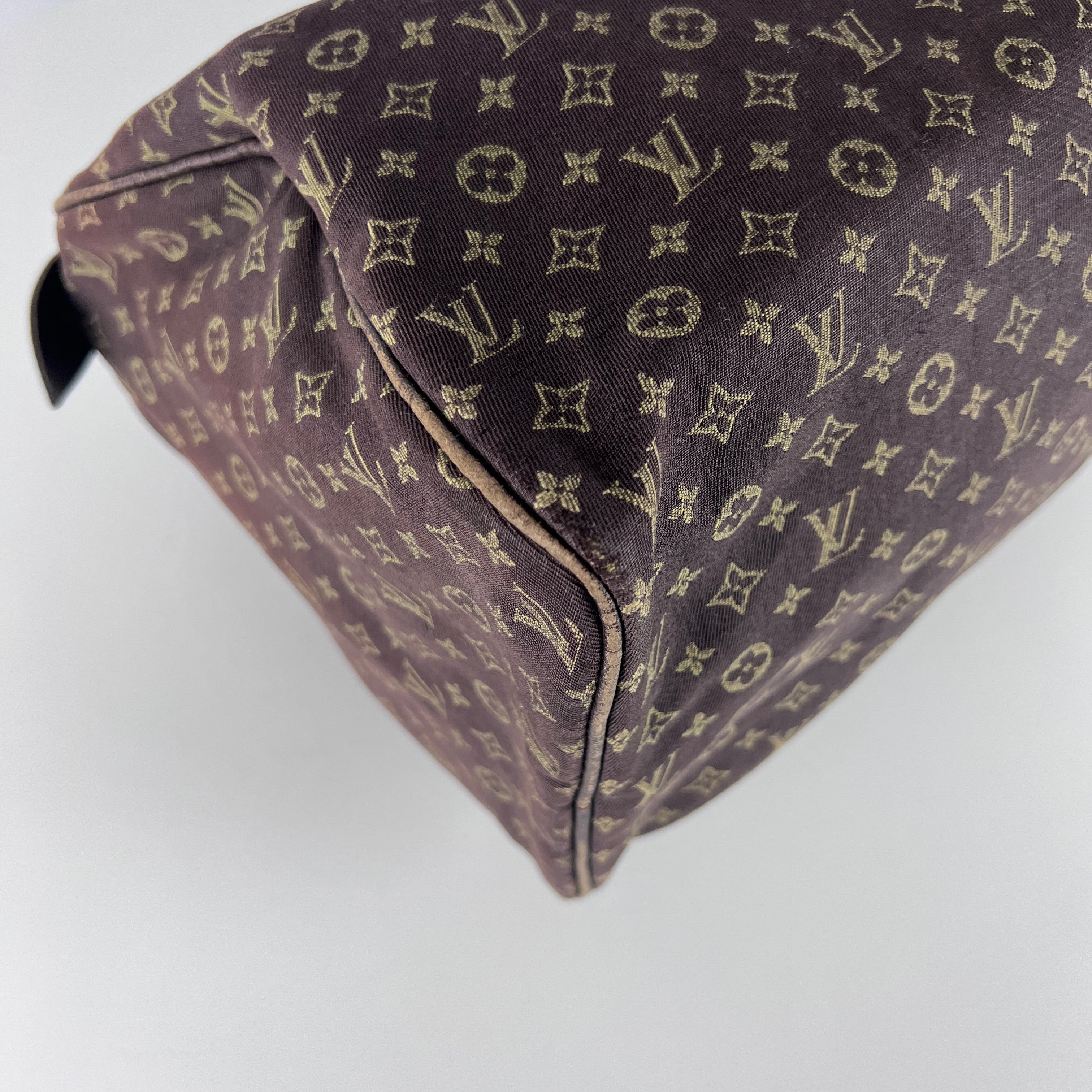 LOUIS VUITTON Speedy linen and brown leather handbag