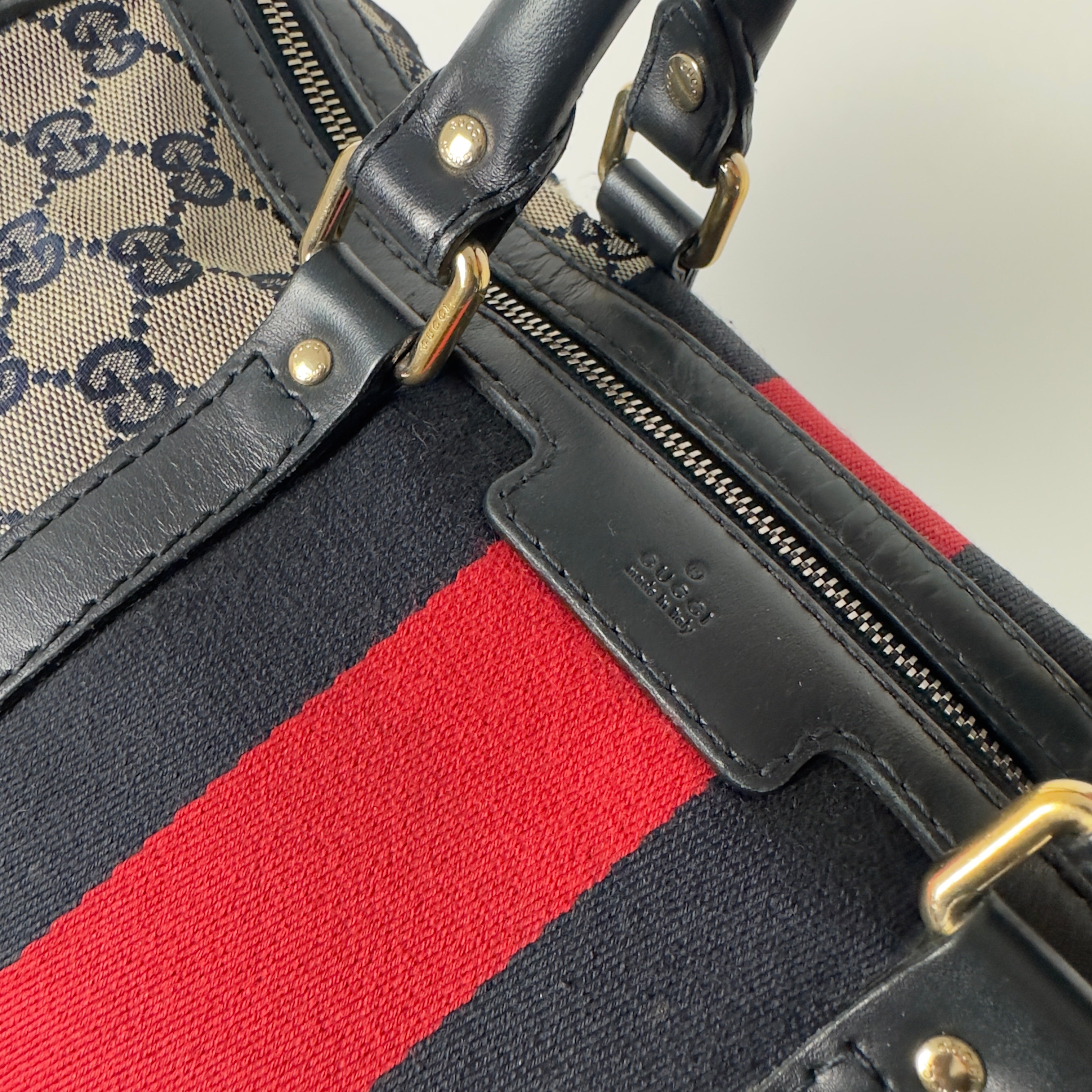 GUCCI Boston canvas and brown leather handbag