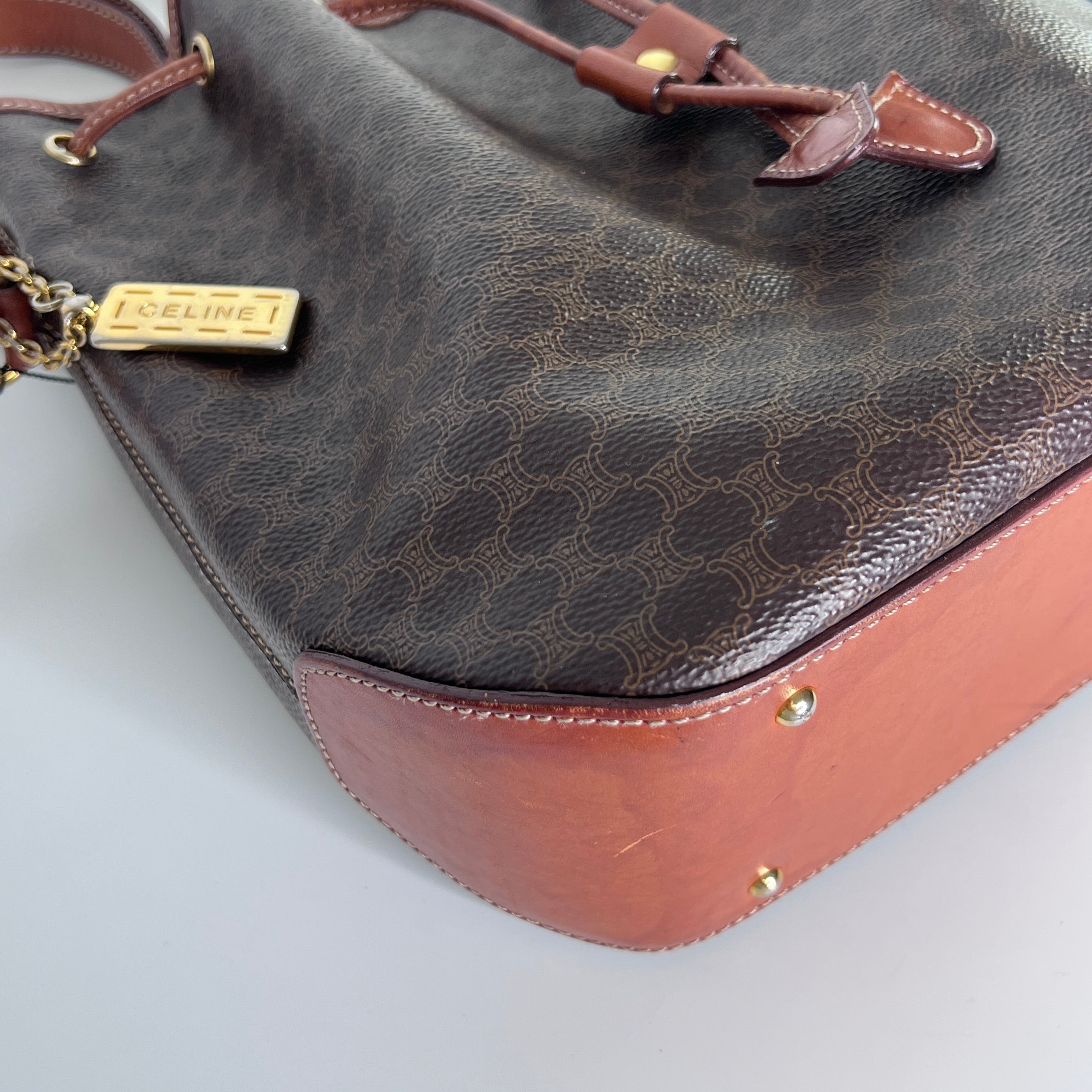 CELINE Bucket handbag in brown canvas and leather