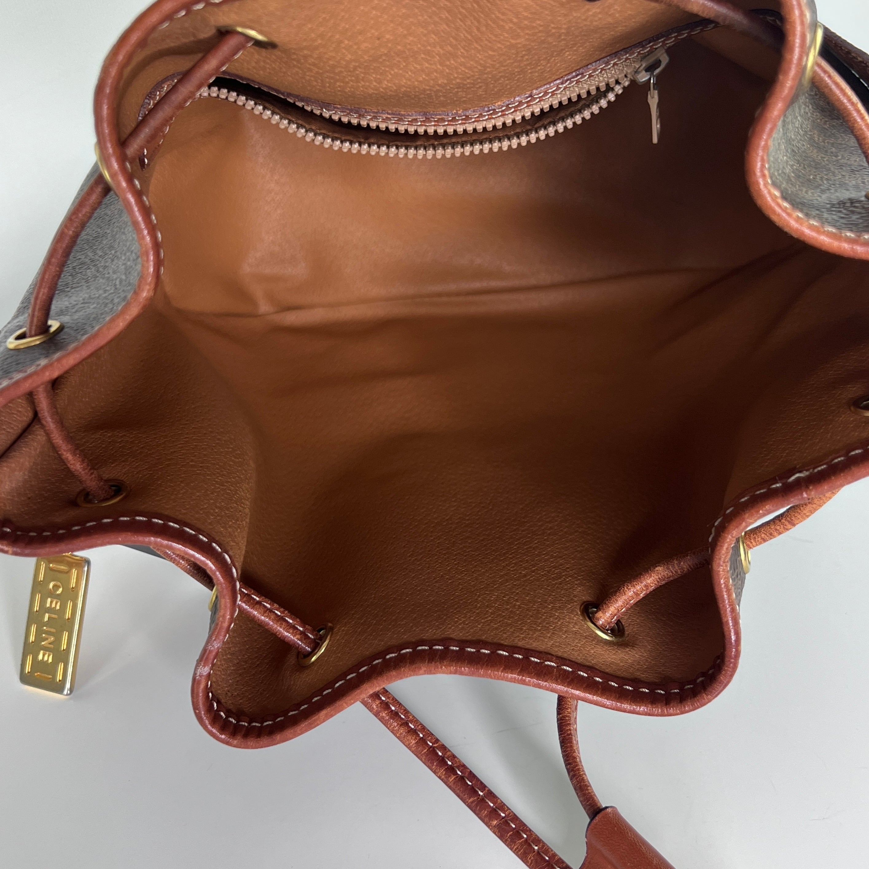 CELINE Bucket handbag in brown canvas and leather