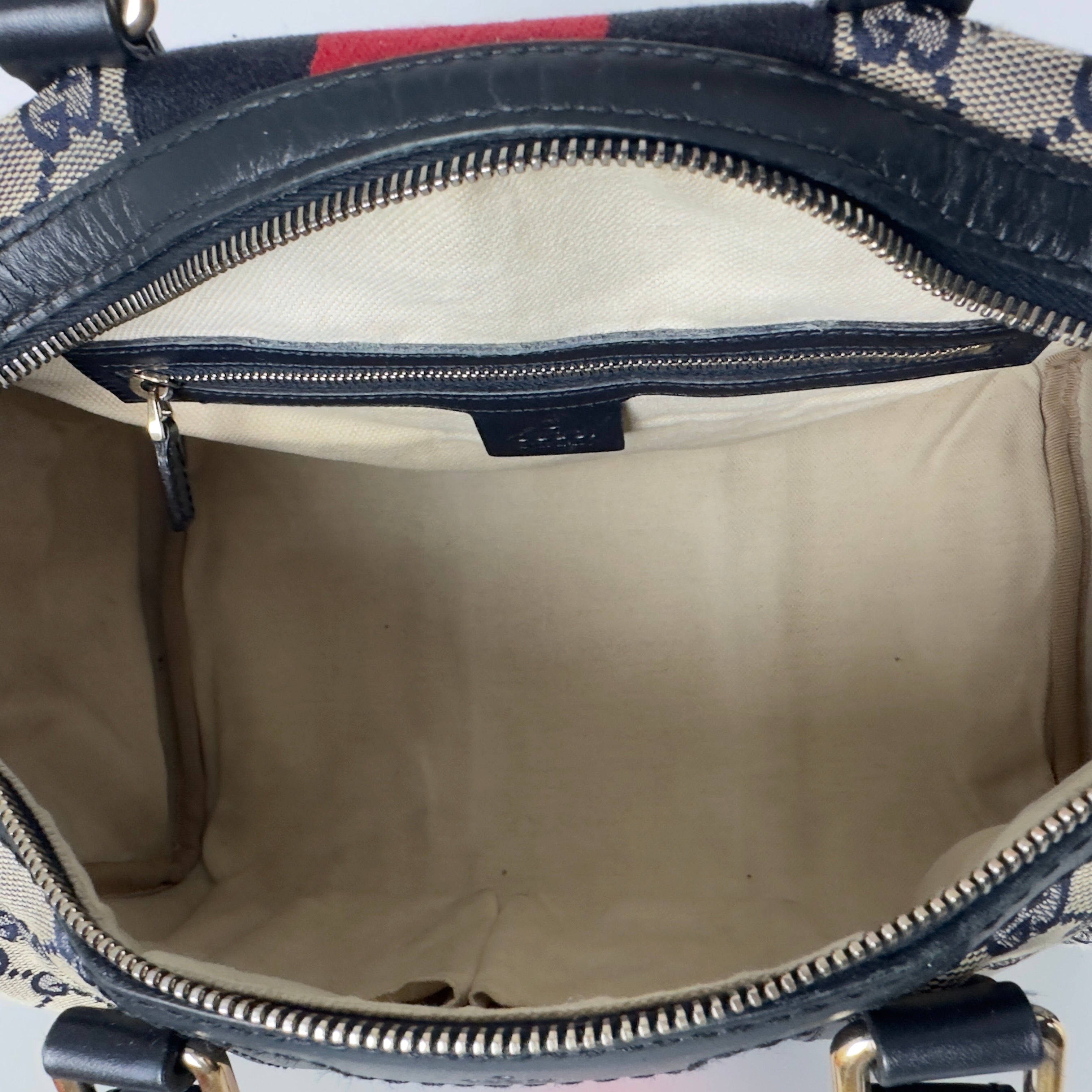 GUCCI Boston canvas and brown leather handbag