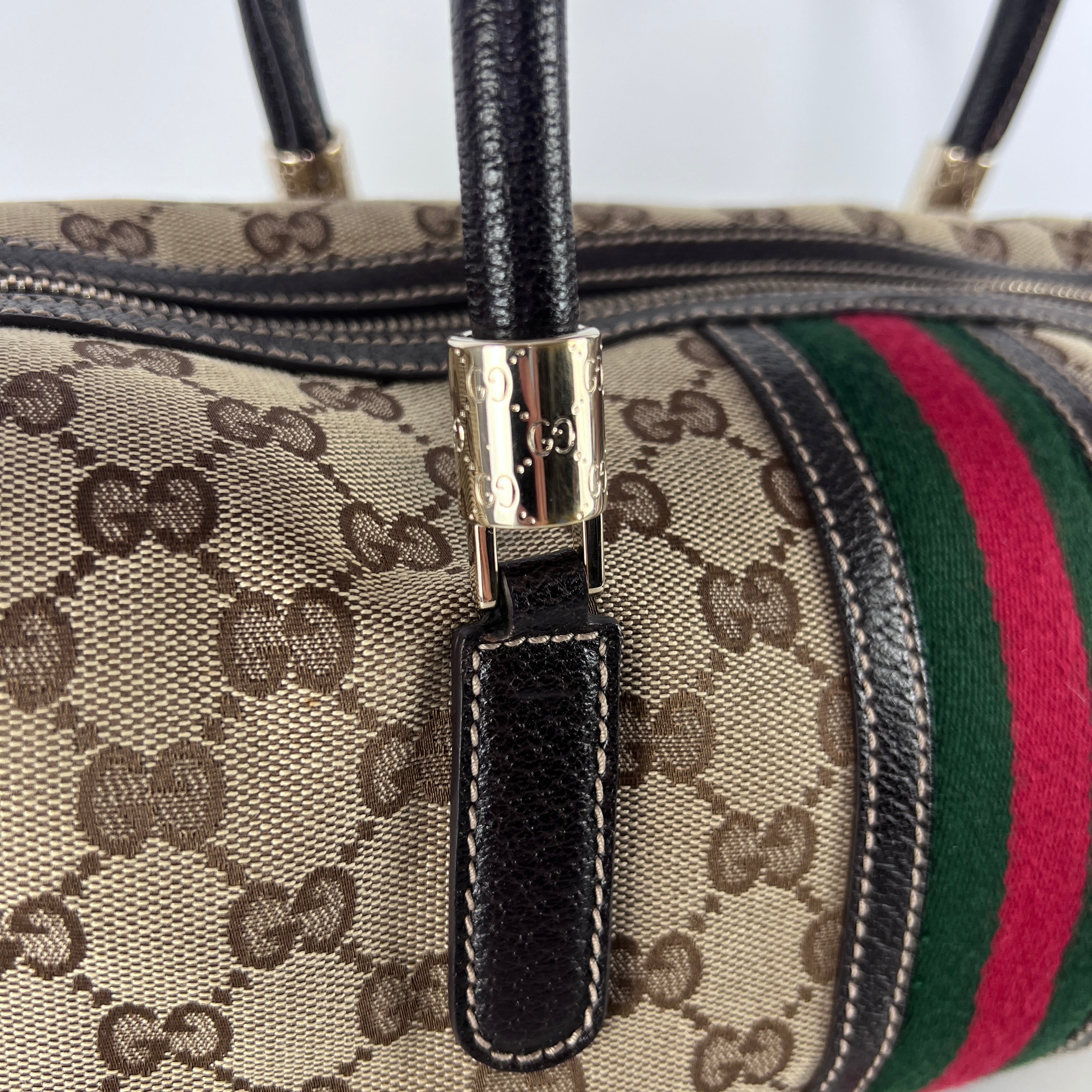 GUCCI Baguette handbag in brown canvas and leather