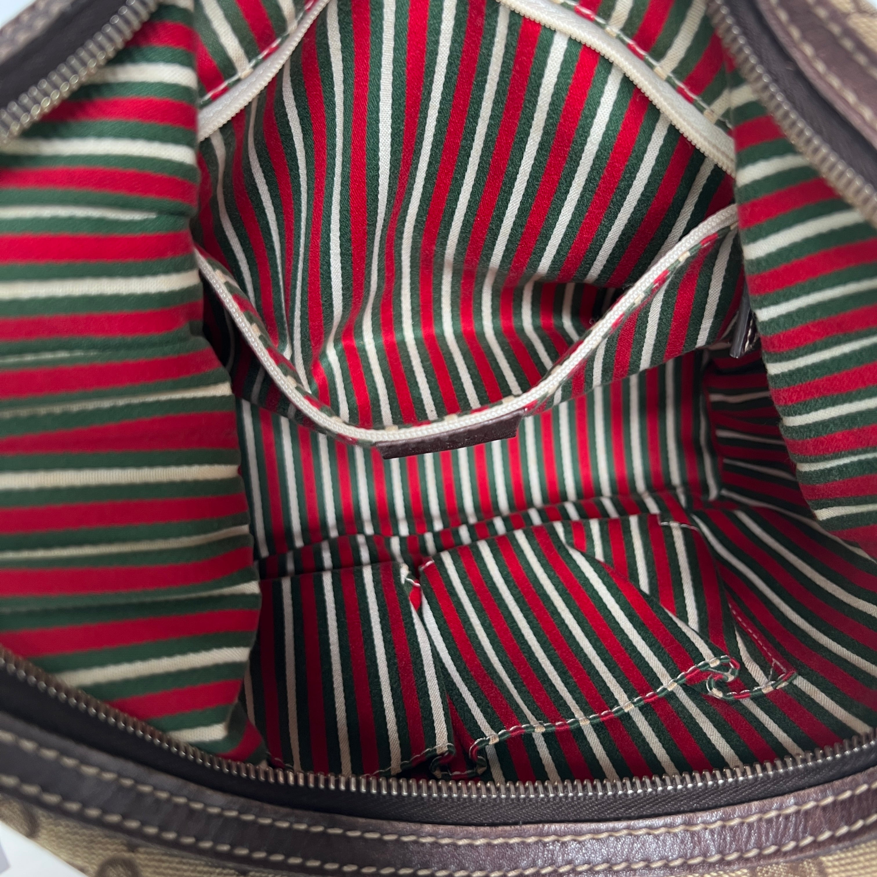 GUCCI Hobo GG canvas and brown leather handbag