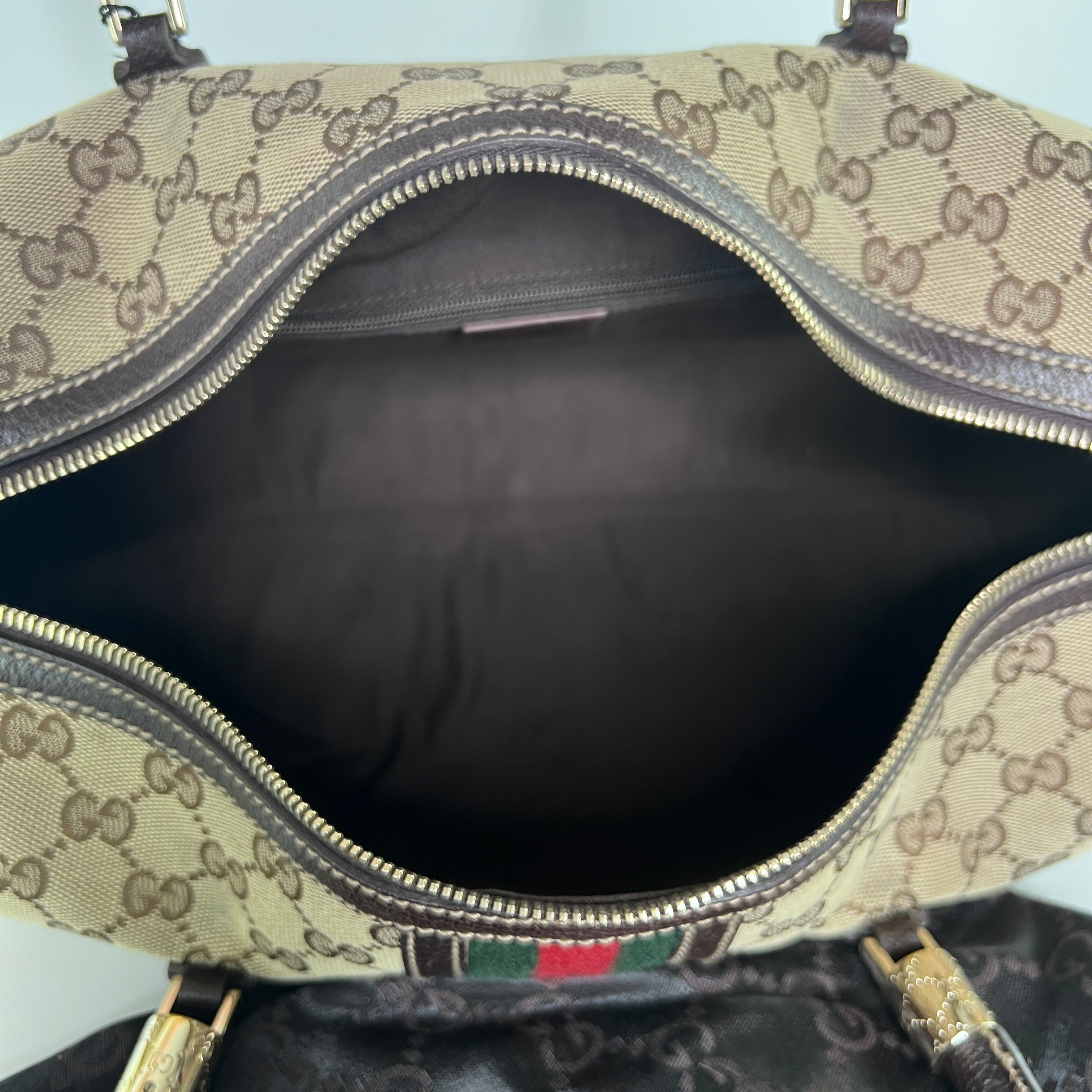 GUCCI Baguette handbag in brown canvas and leather