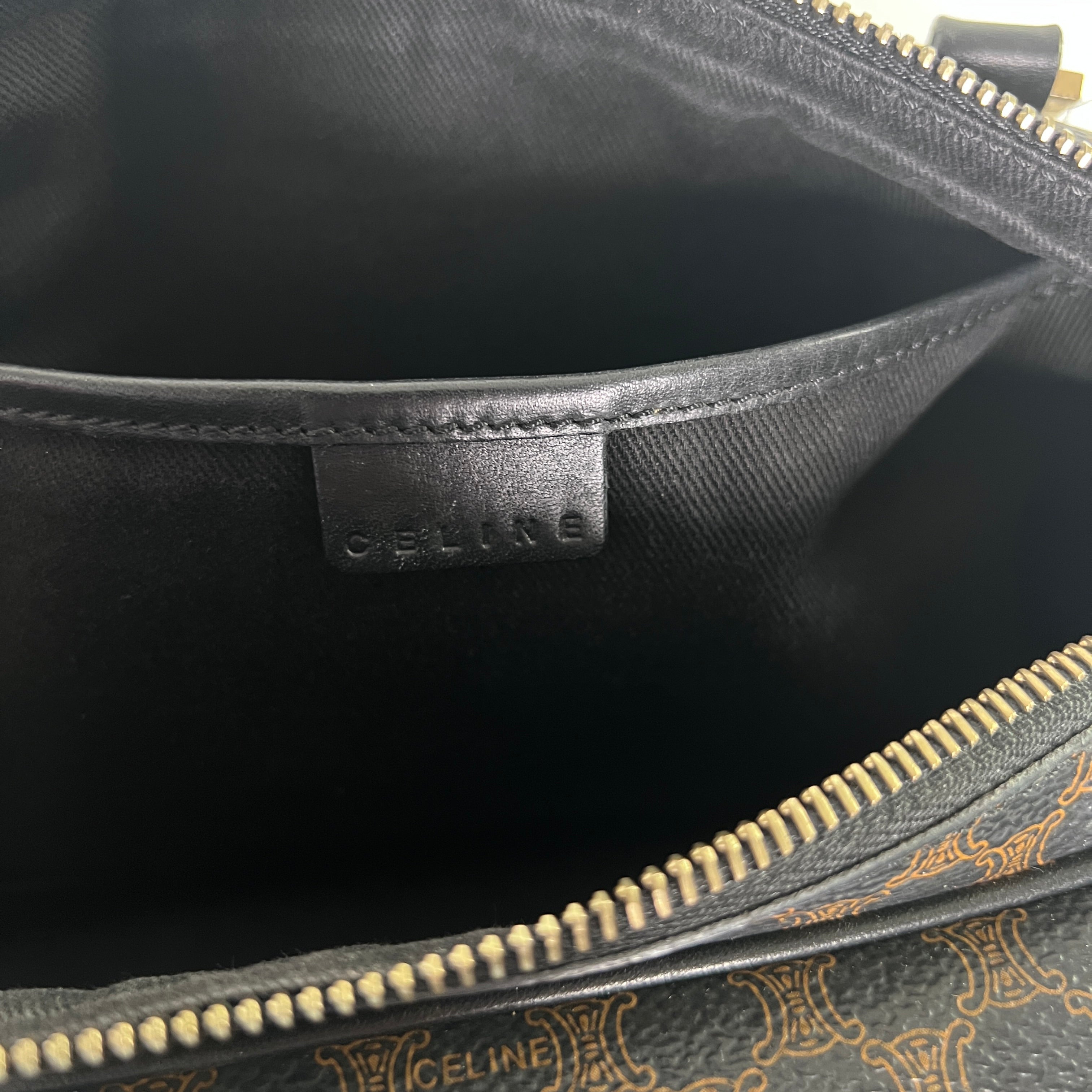 CELINE Papillon canvas and black leather handbag