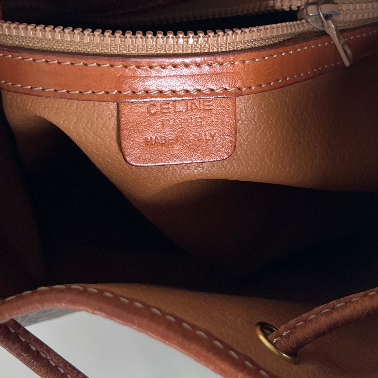 CELINE Bucket handbag in brown canvas and leather