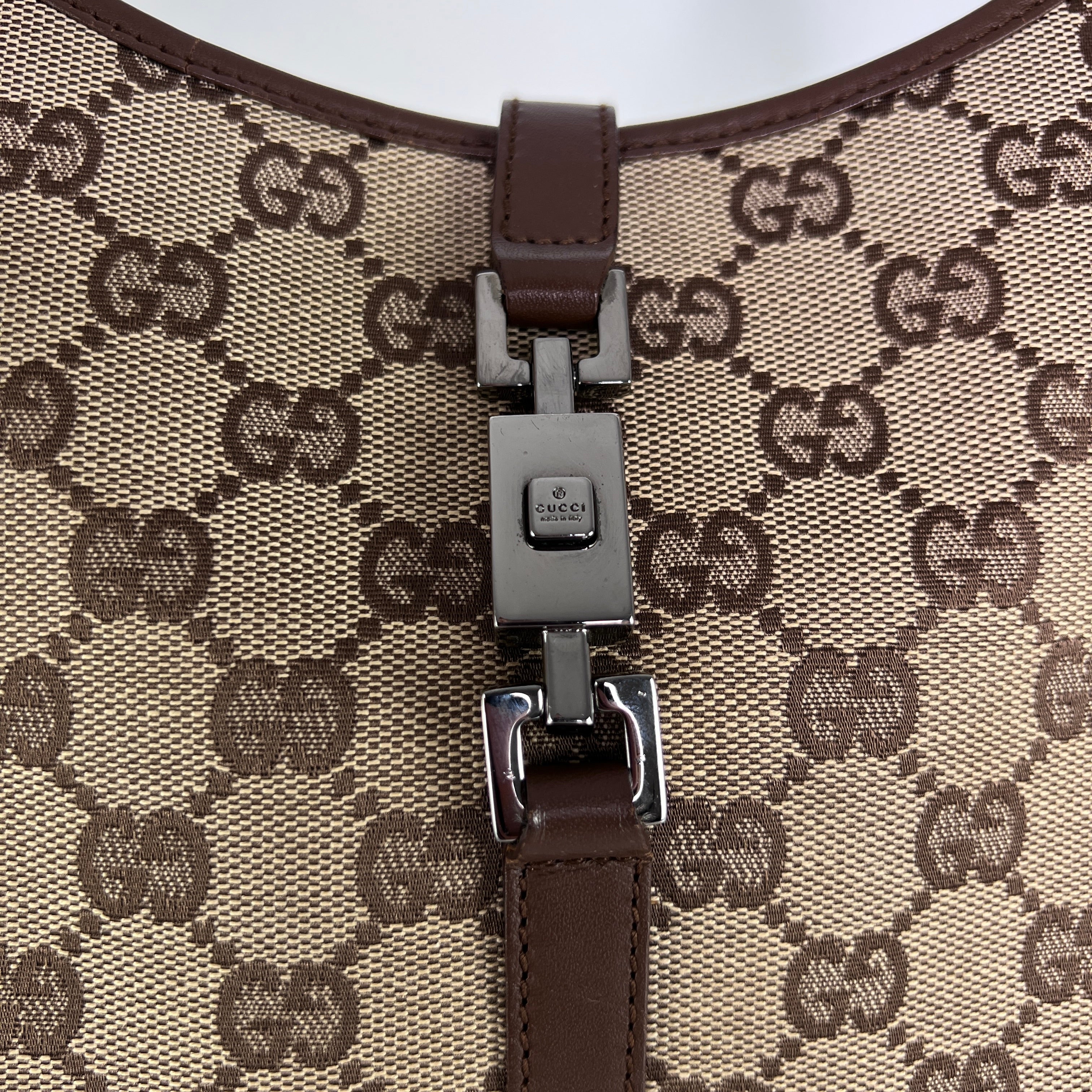 GUCCI Jackie canvas and brown leather handbag