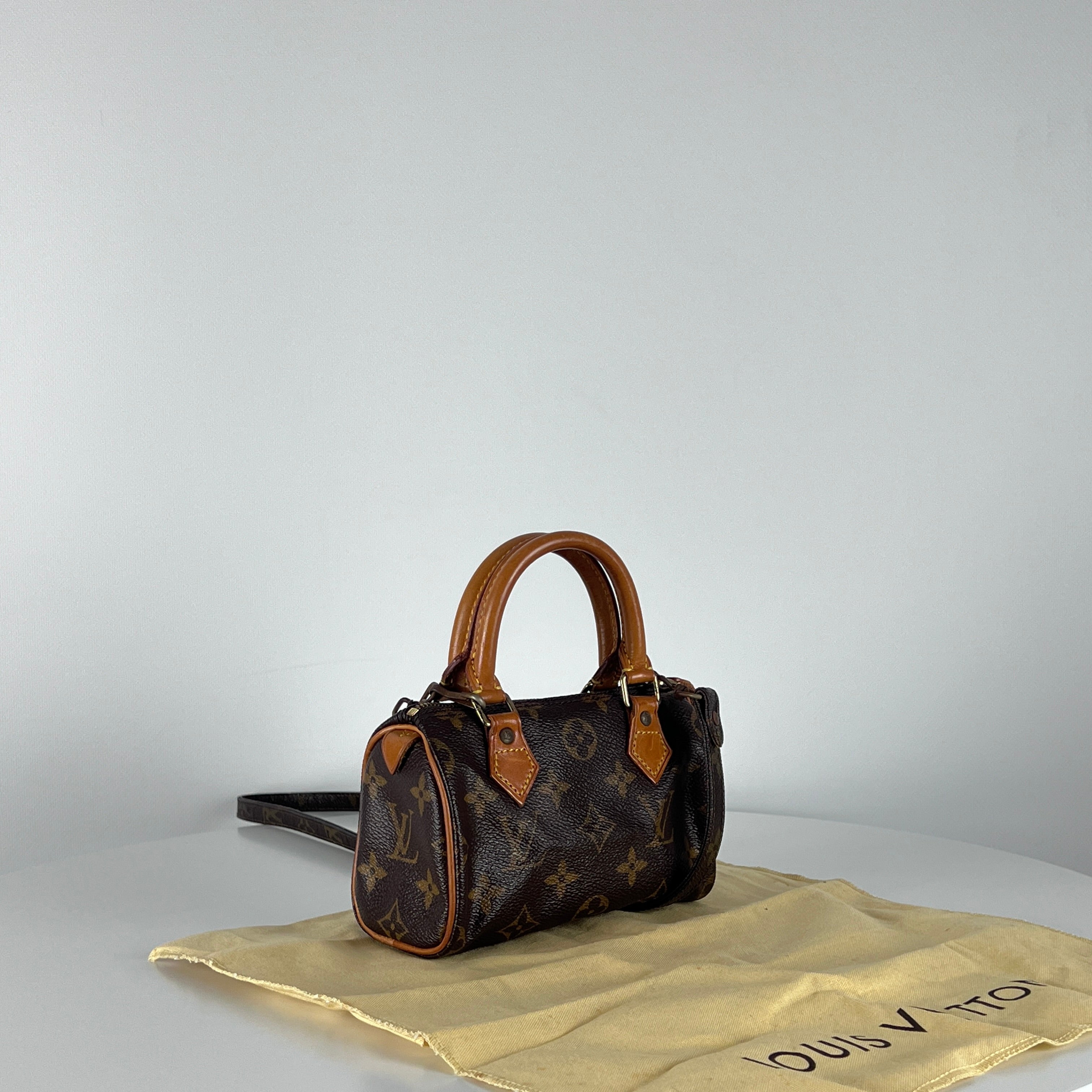LOUIS VUITTON Nano Speedy handbag in brown canvas and leather