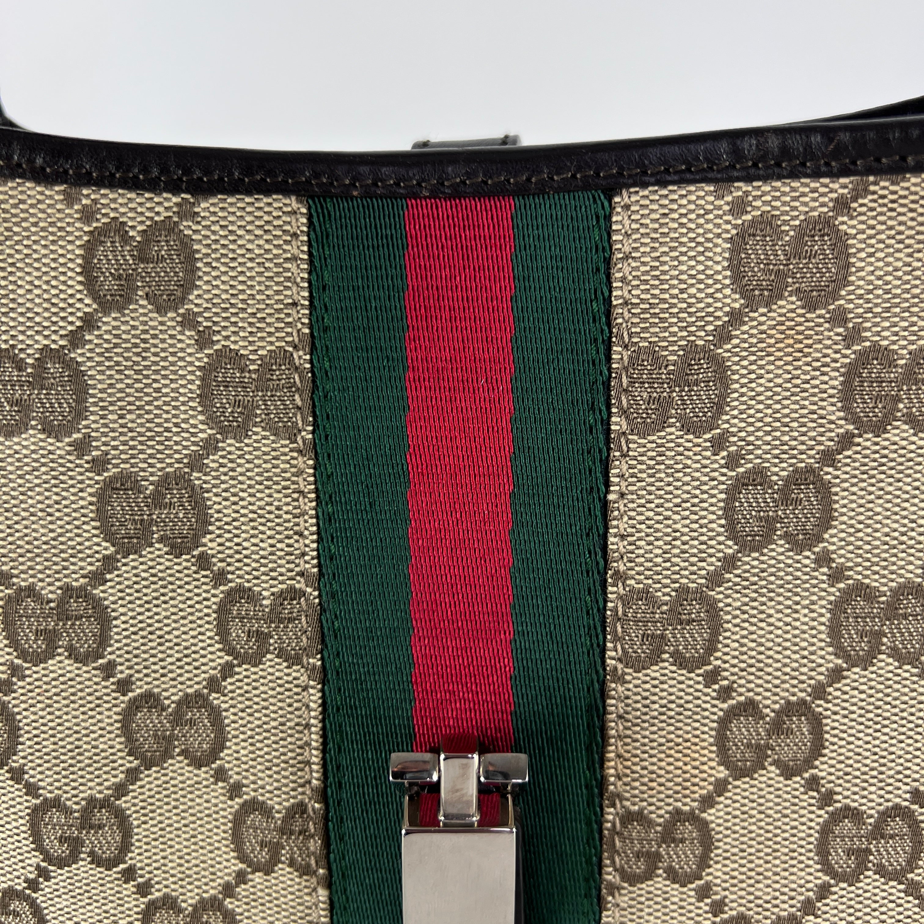 GUCCI Jackie Iconic canvas and brown leather handbag