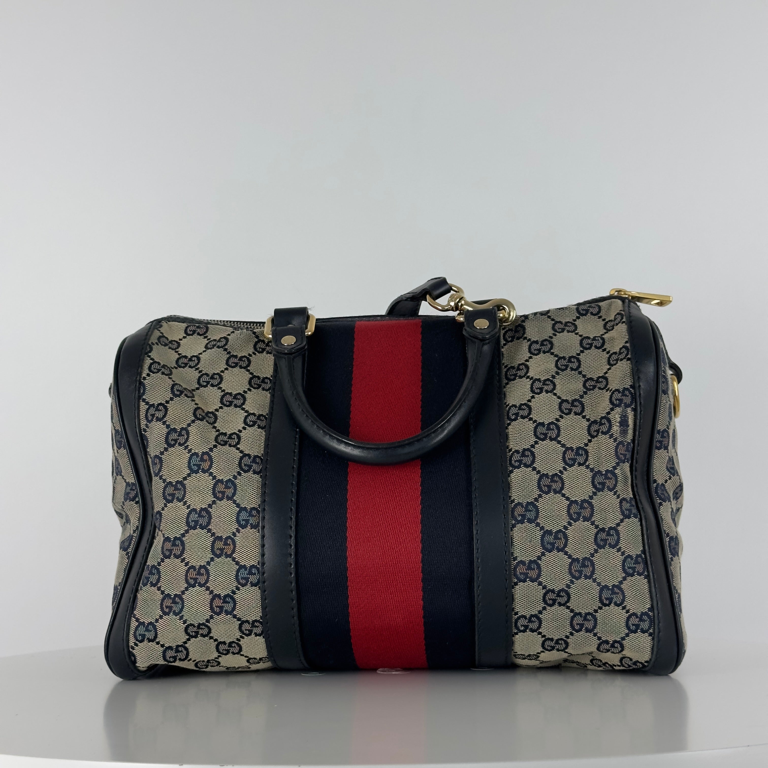 GUCCI Boston canvas and brown leather handbag