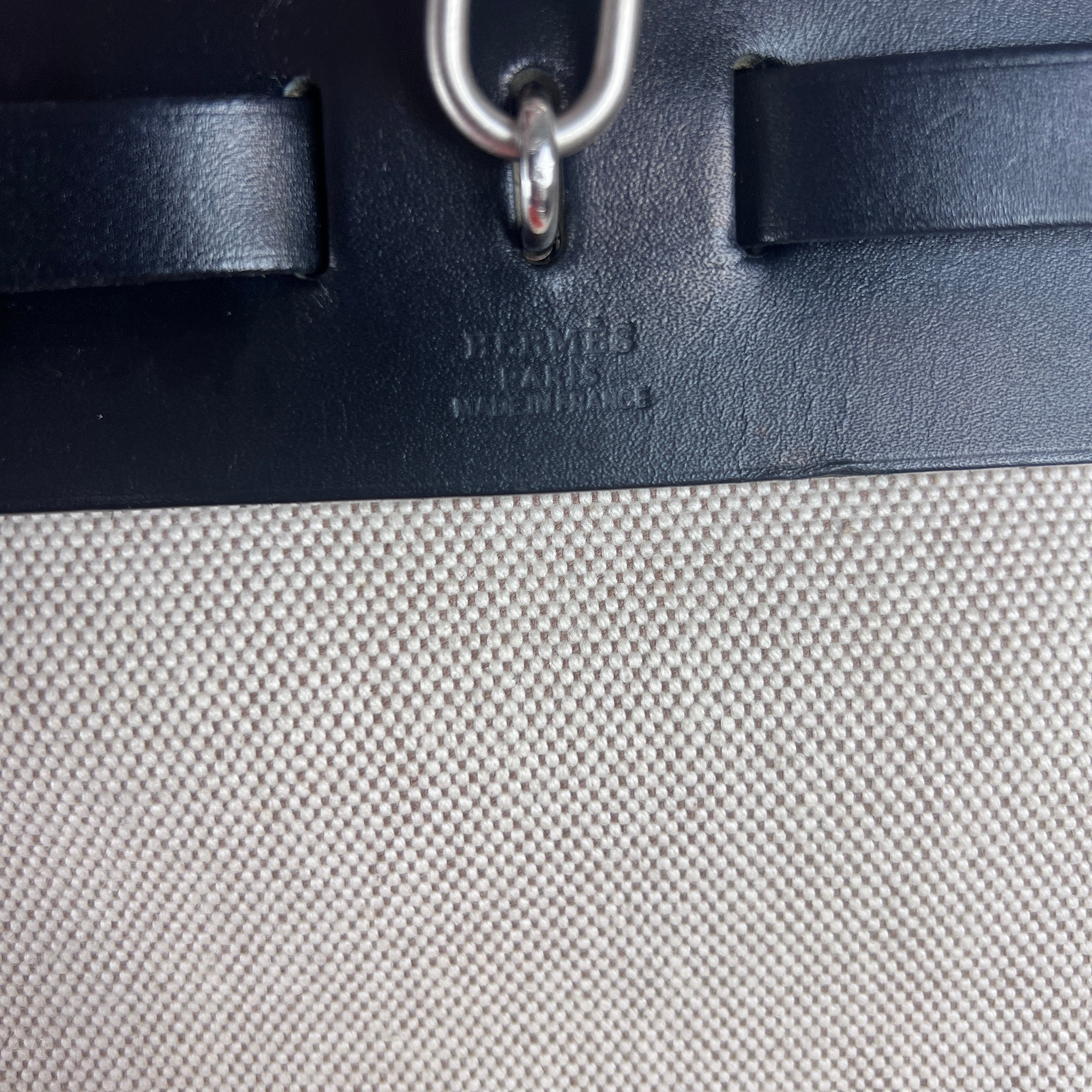 HERMÈS Herbag canvas and black leather handbag
