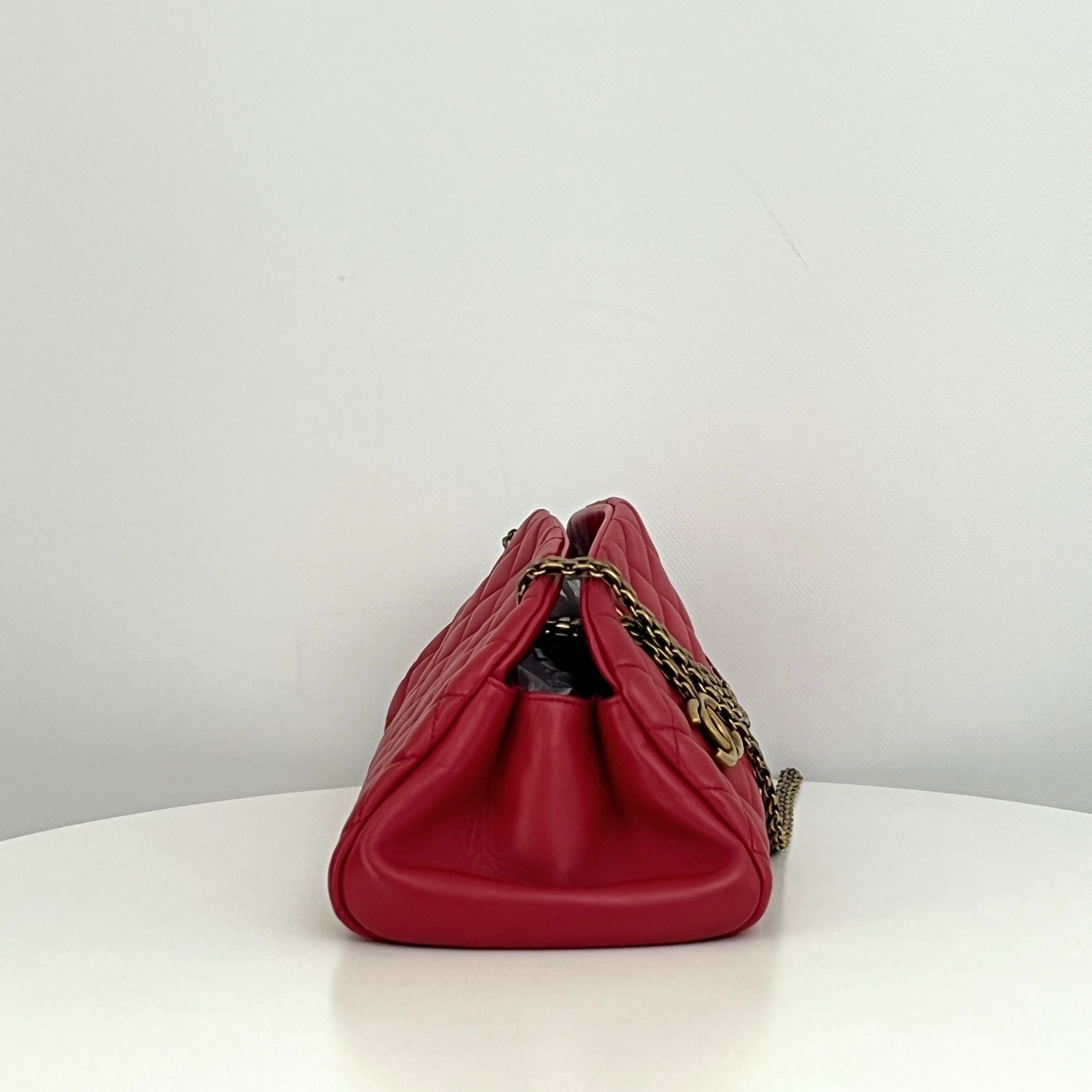 CHANEL Mademoiselle Bowling Bag in Red Lambskin
