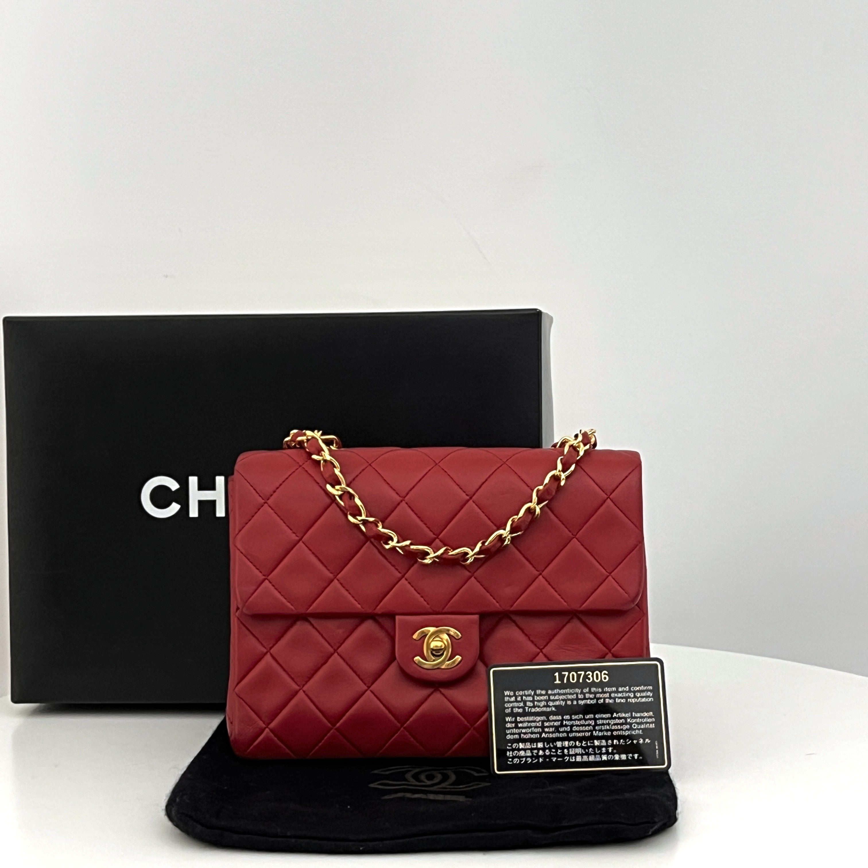 CHANEL Classic Mini Rectangular Shoulder Bag Red Lambskin 1989-1991