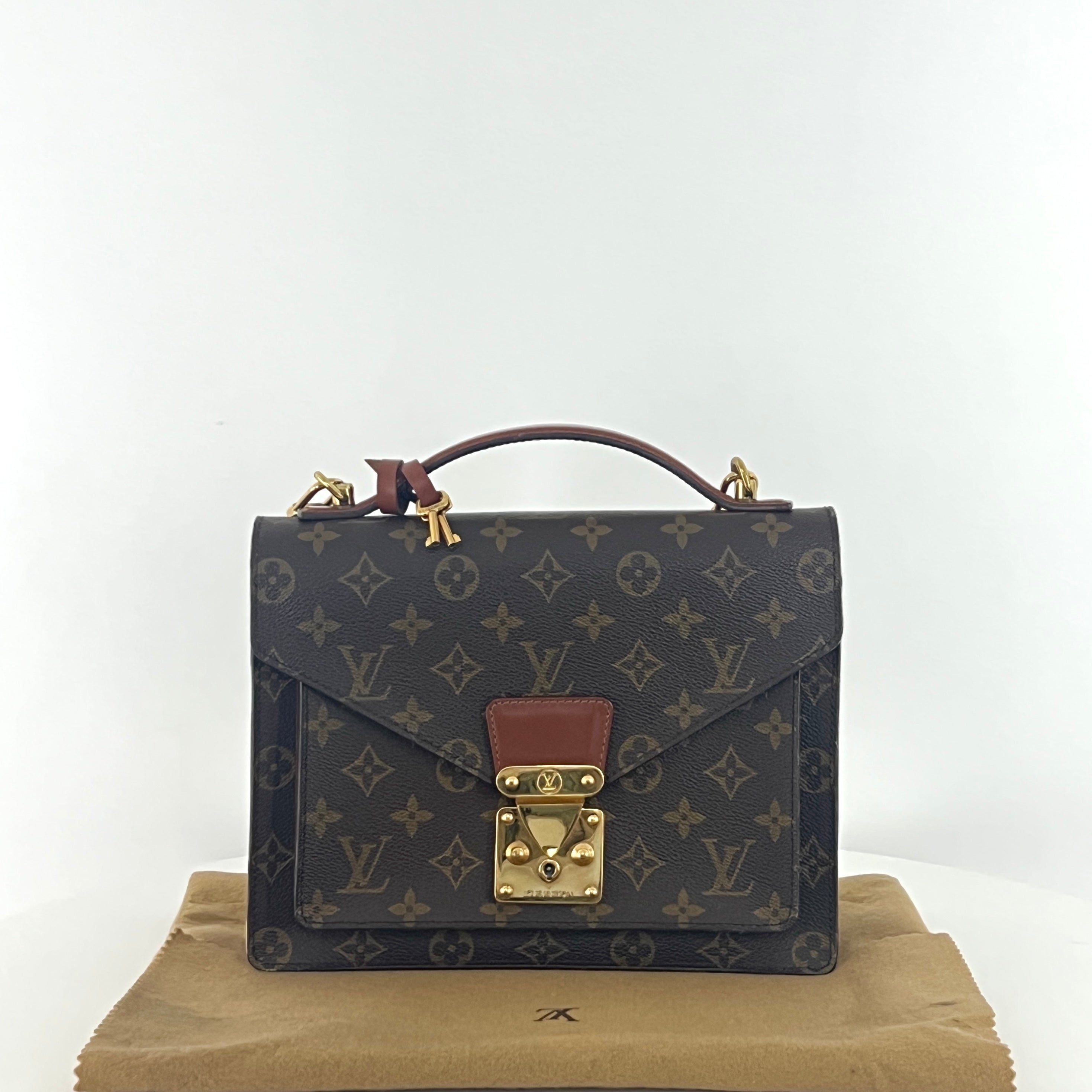 Sac à main LOUIS VUITTON Monceau toile et cuir marron