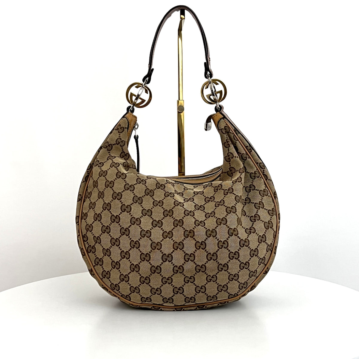 GUCCI Twins GG canvas and brown leather hobo bag