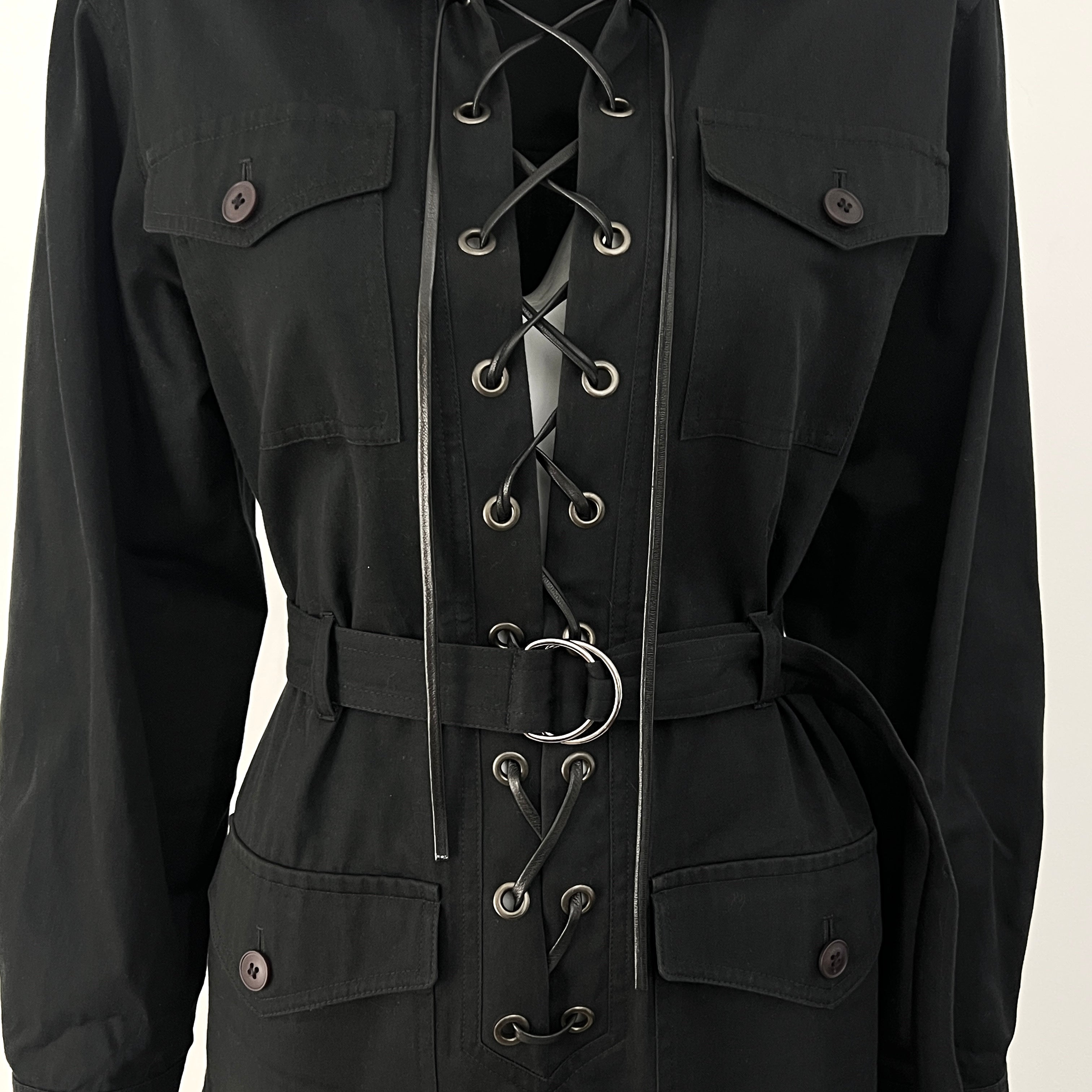 SAINT LAURENT Safari Dress XS Cotton Green