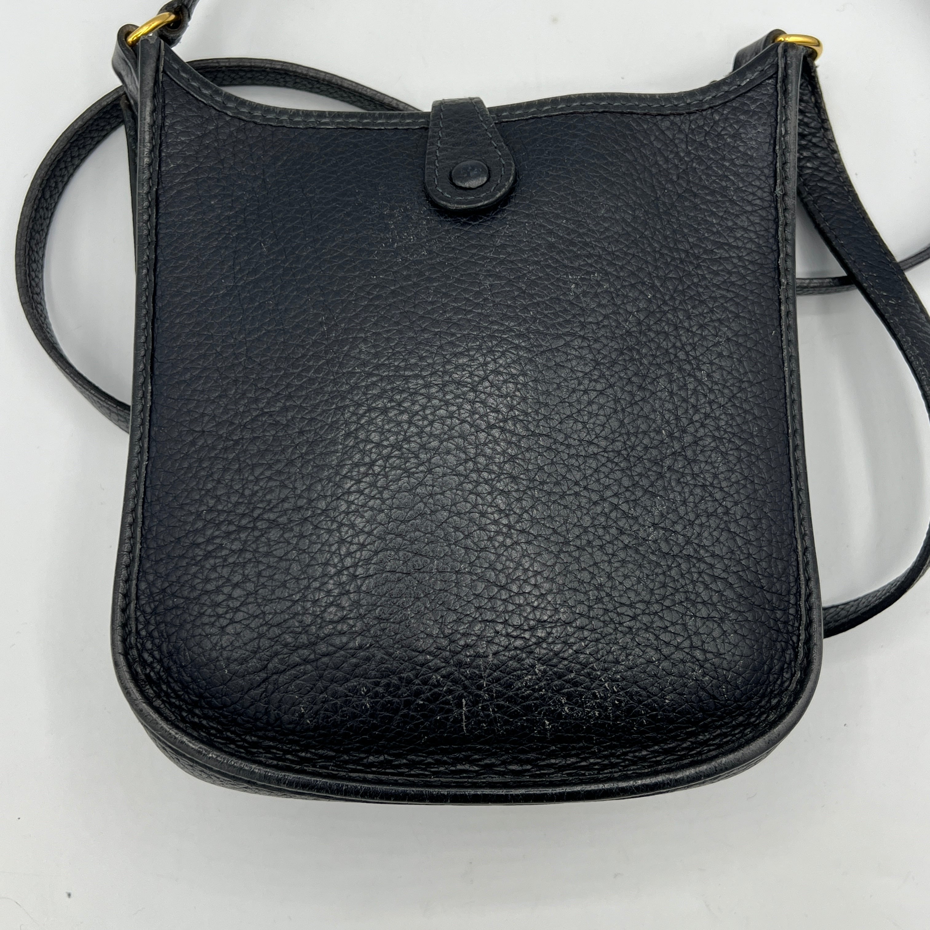 HERMÈS Evelyne TPM (Mini) handbag in blue Clemence leather
