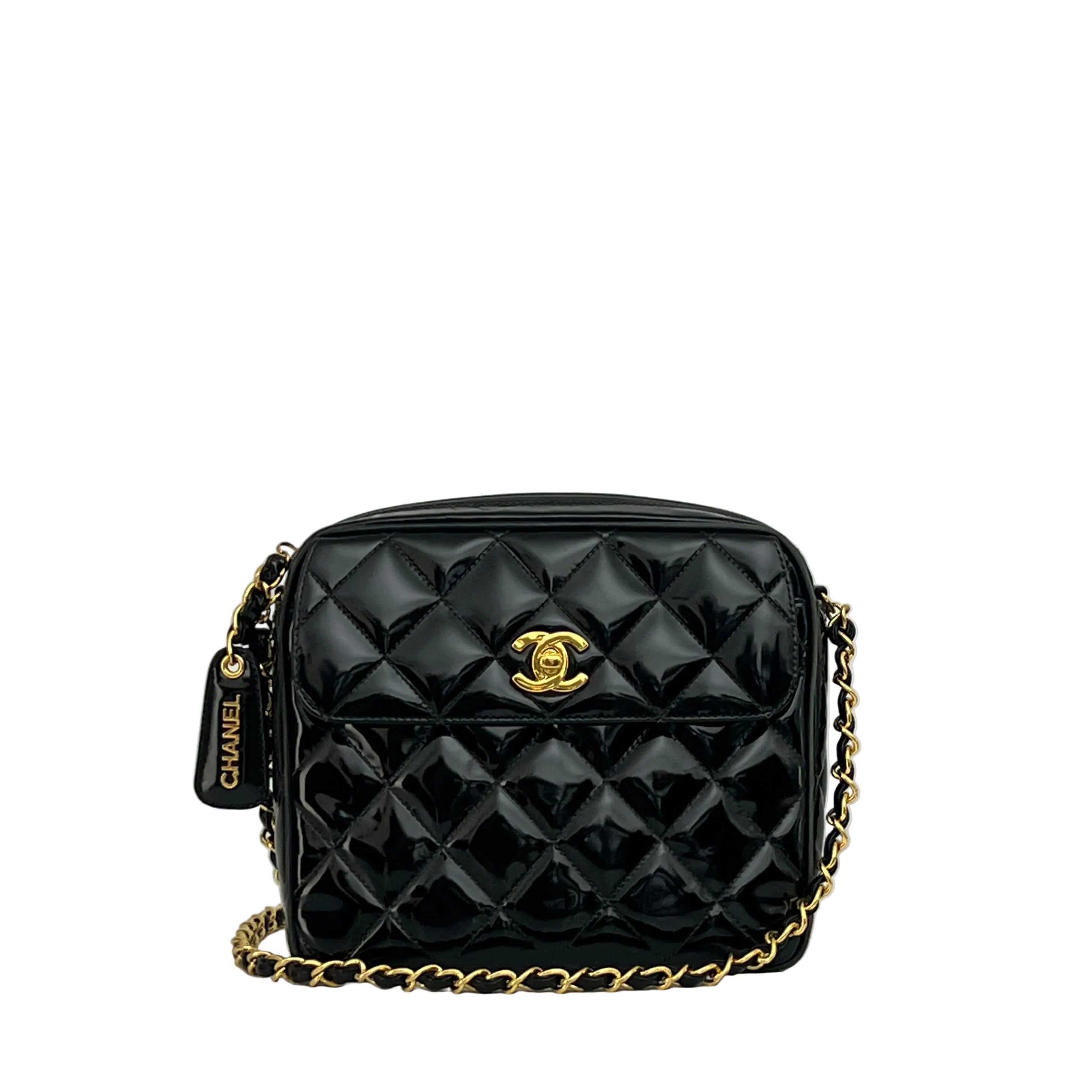 CHANEL Camera Shoulder Bag black patent leather