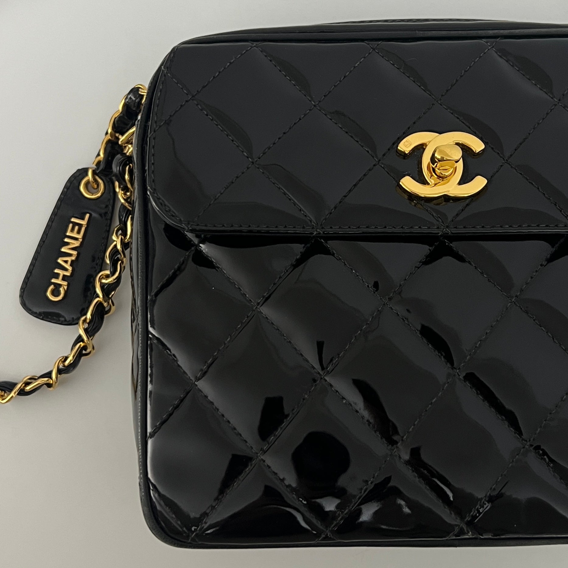 CHANEL Camera Shoulder Bag black patent leather