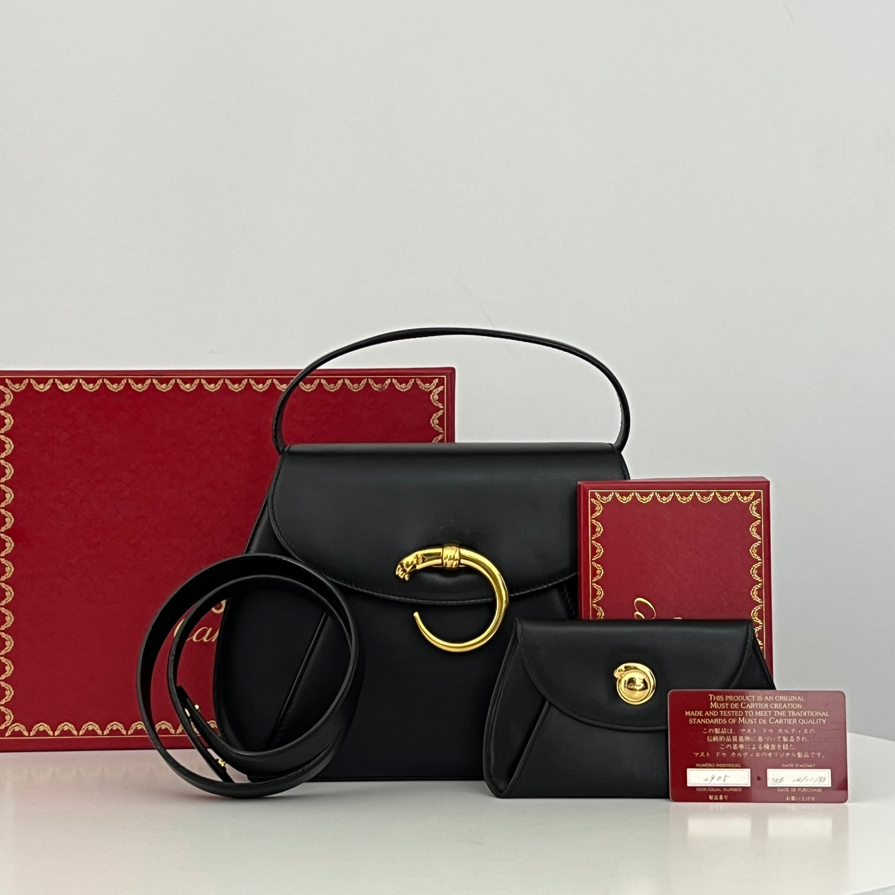 CARTIER Panthère C Small smooth black leather bag