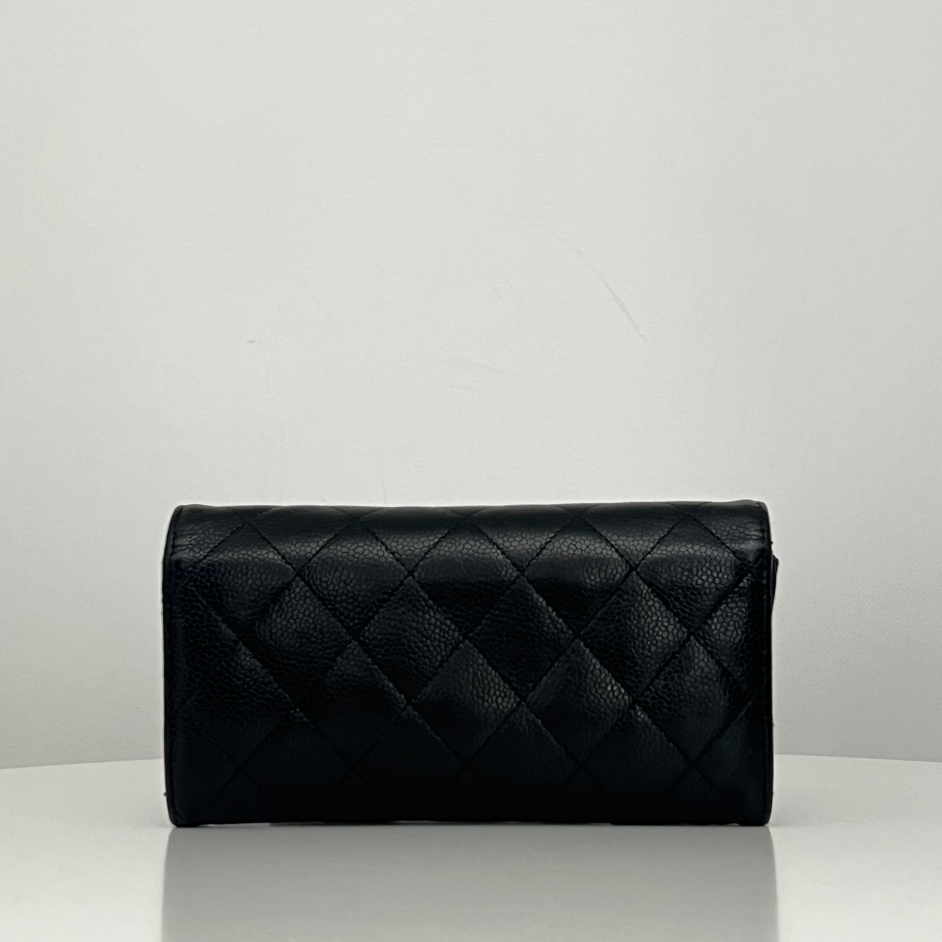 CHANEL Long Wallet black caviar leather