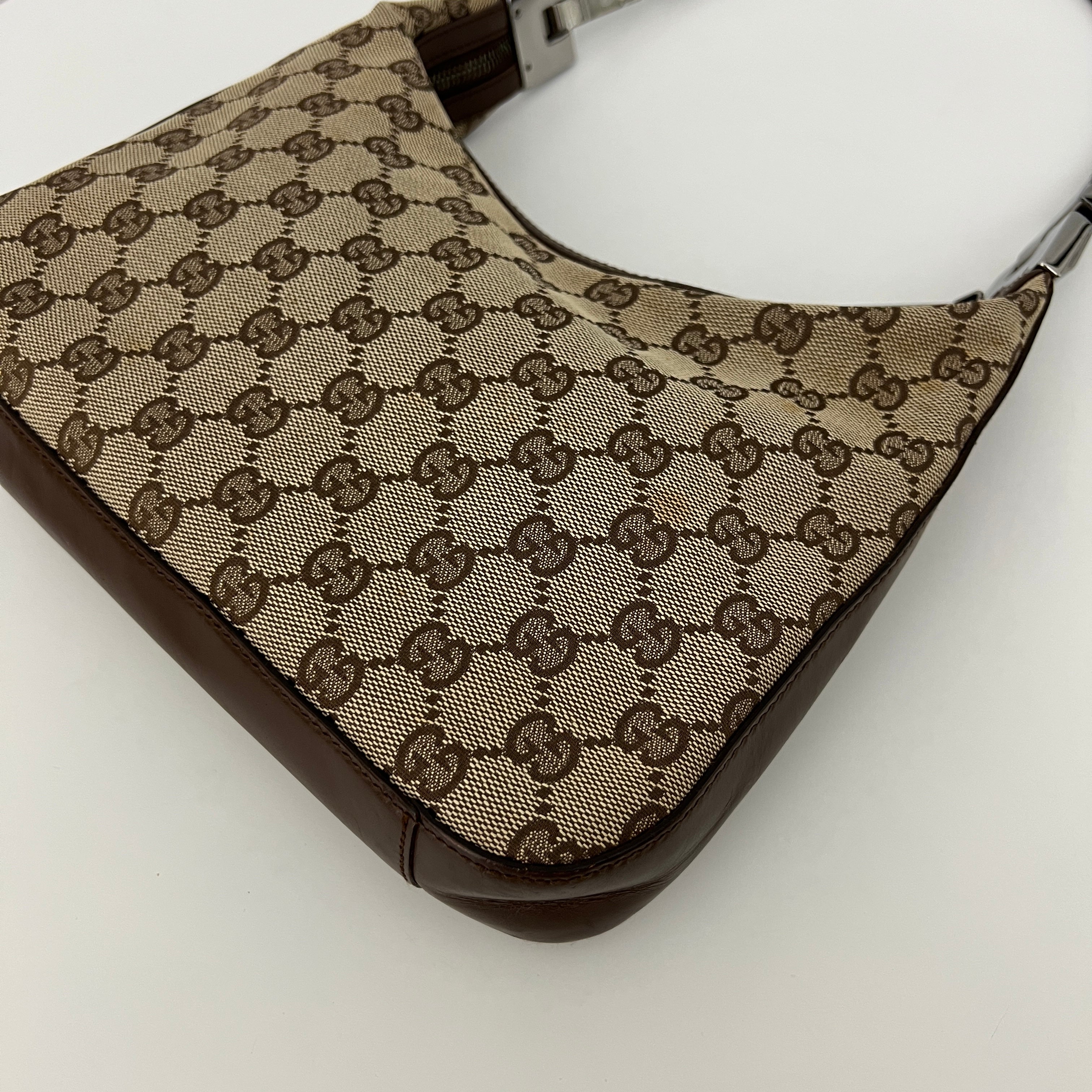 Sac GUCCI Hobo toile et cuir marron