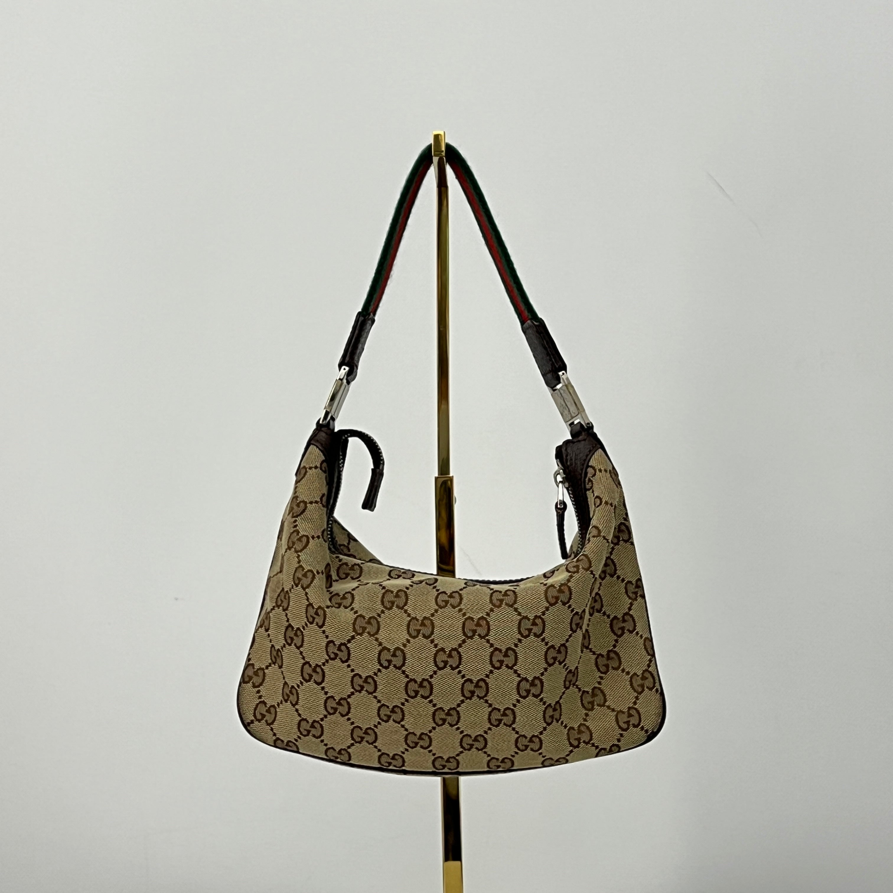 Sac GUCCI Hobo GG toile et cuir marron
