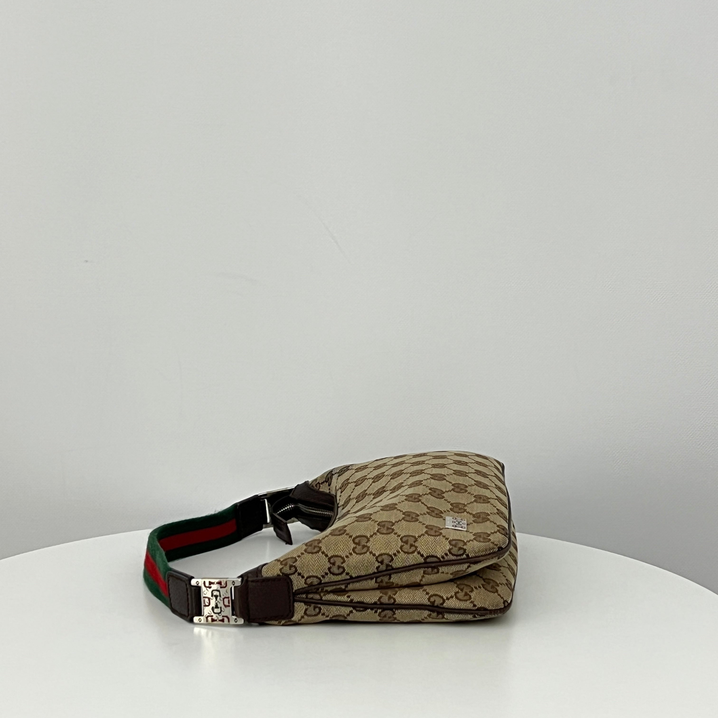 Sac GUCCI Hobo GG toile et cuir marron