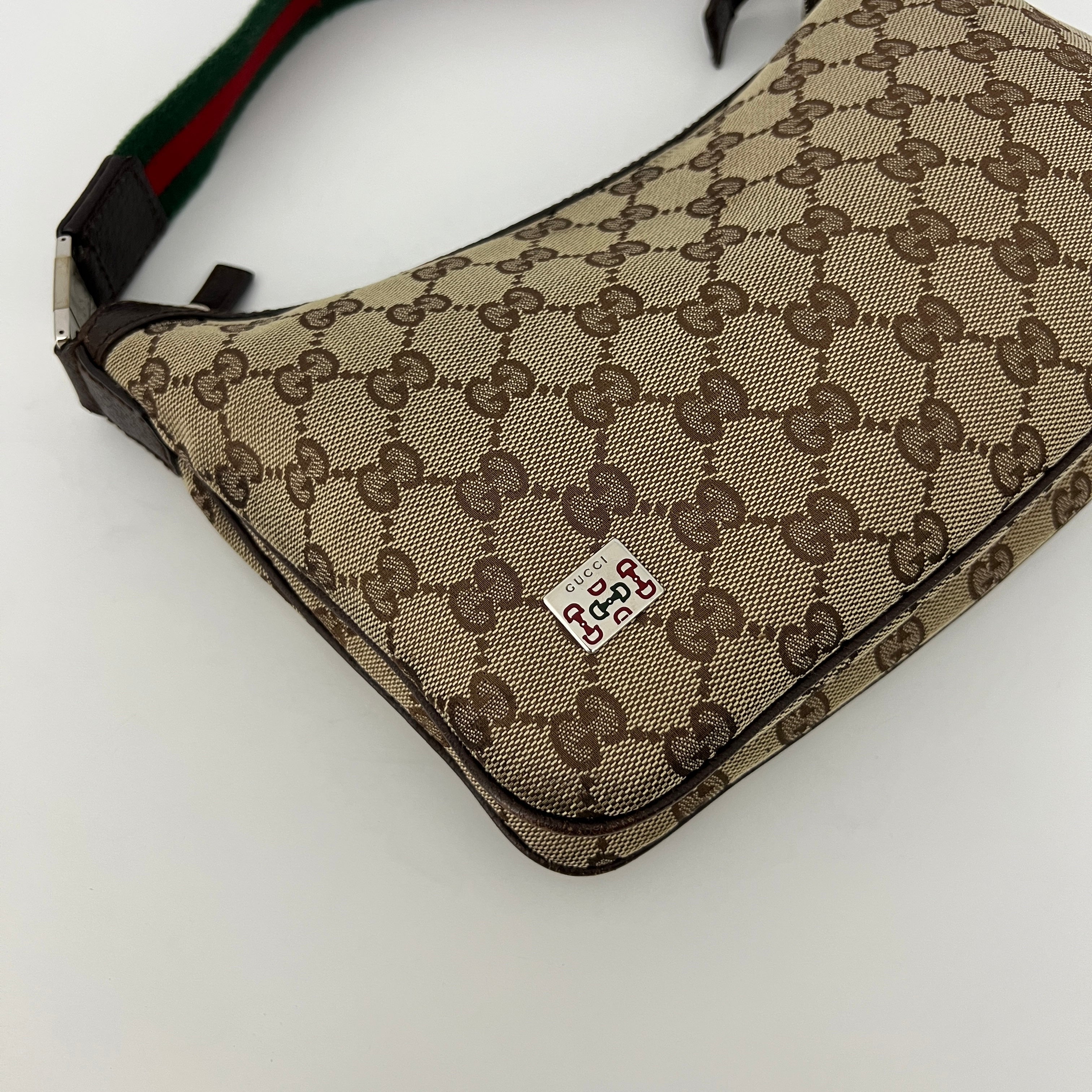 Sac GUCCI Hobo GG toile et cuir marron