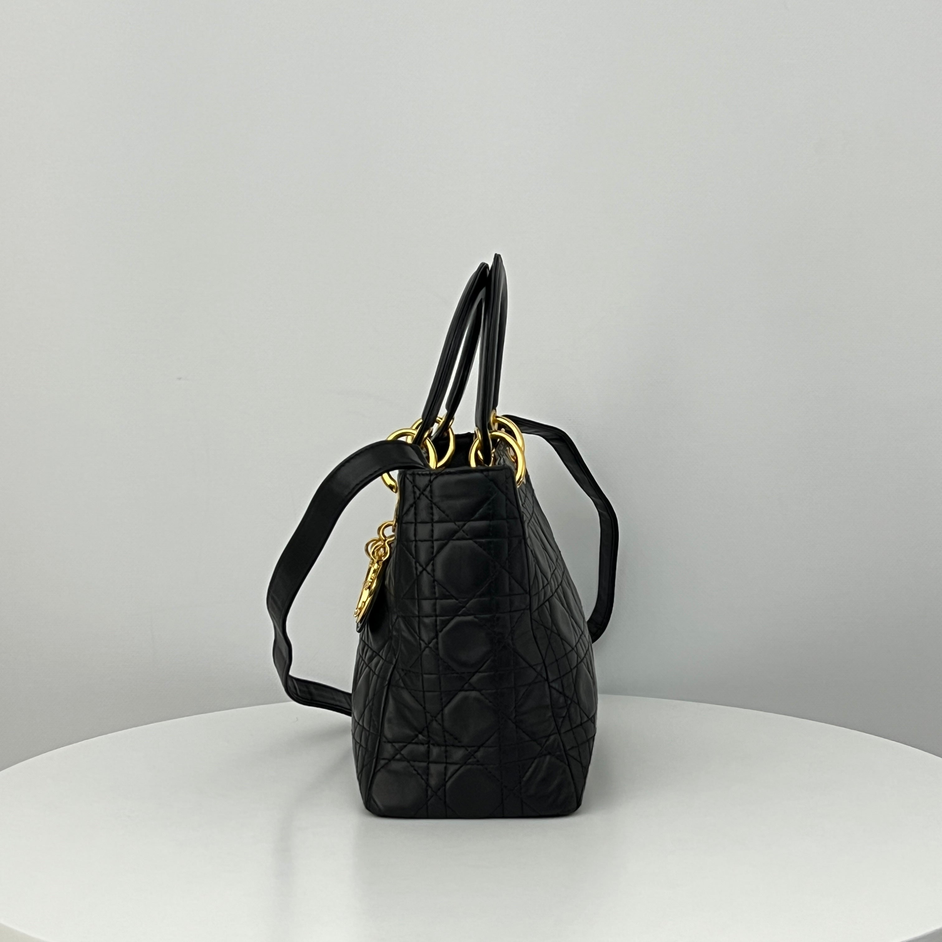 DIOR Lady Dior Medium black lambskin shoulder bag