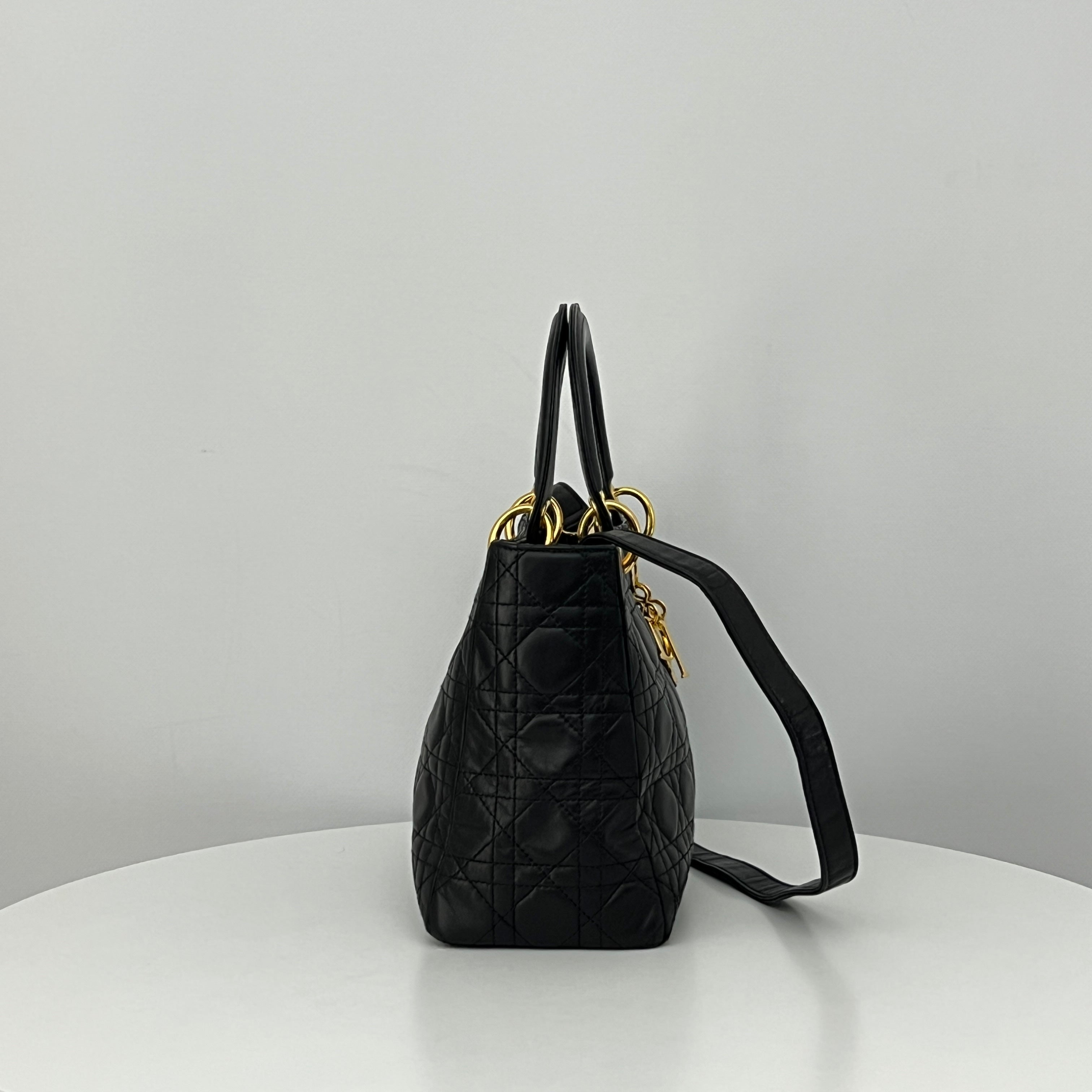 DIOR Lady Dior Medium black lambskin shoulder bag