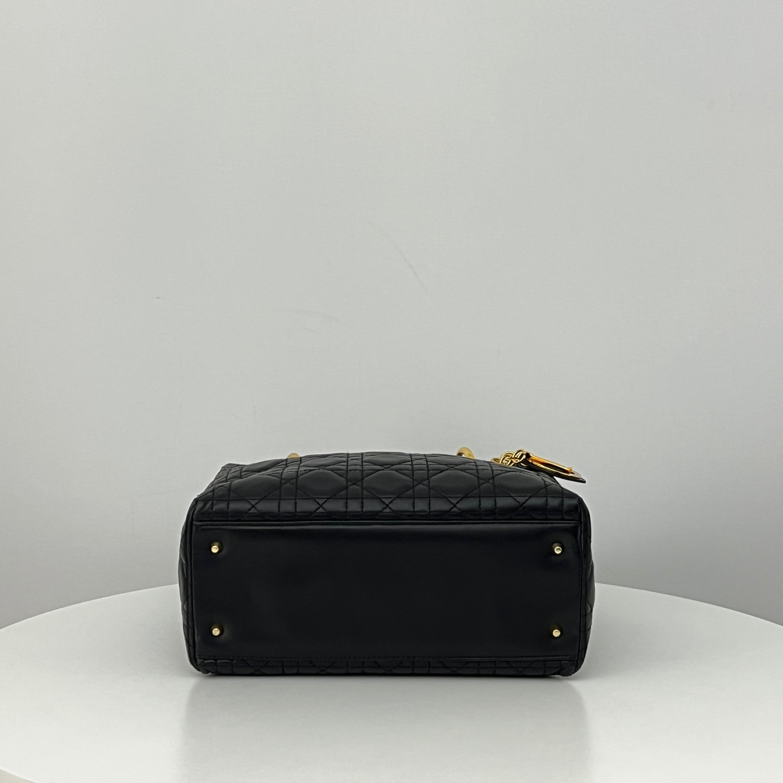 DIOR Lady Dior Medium black lambskin shoulder bag