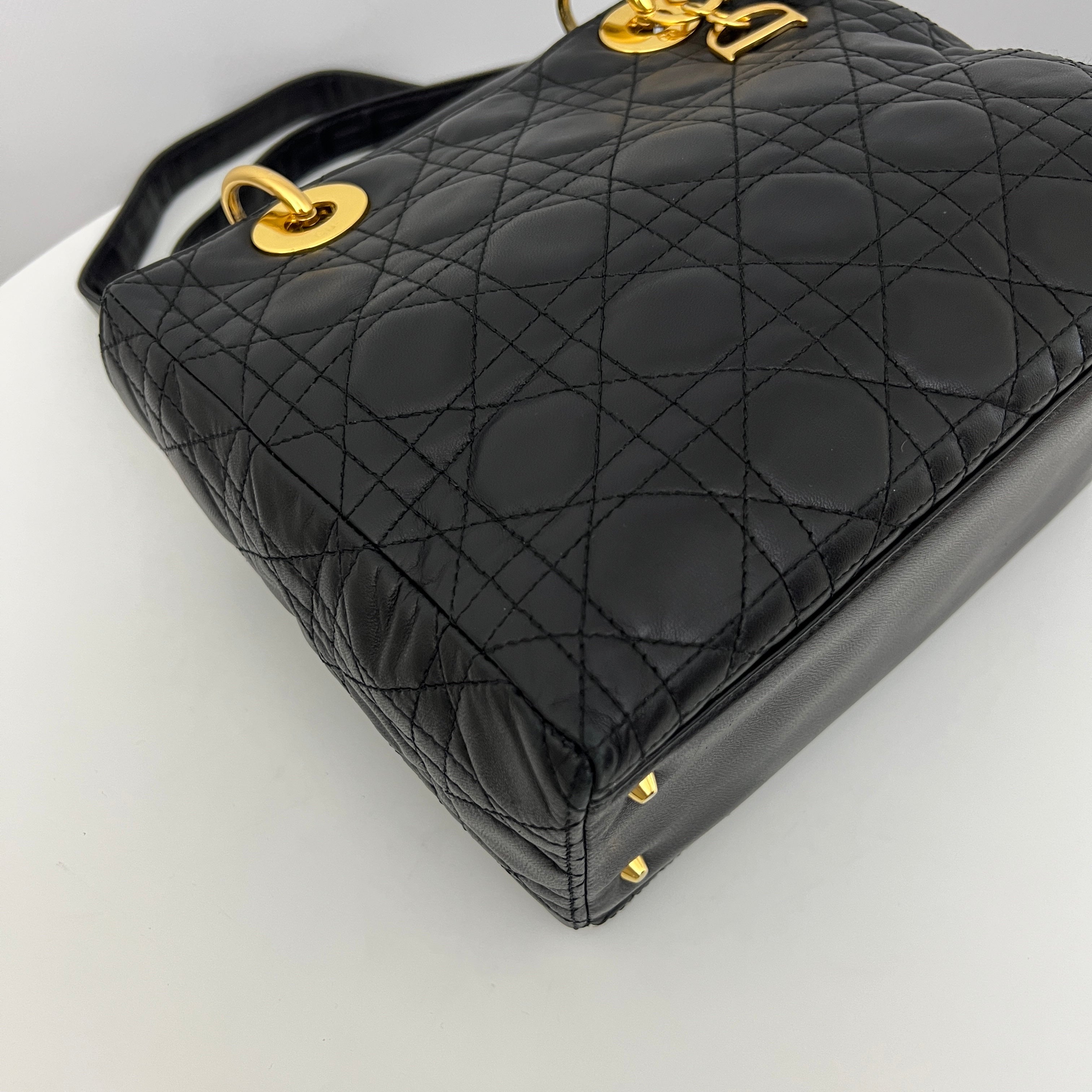 DIOR Lady Dior Medium black lambskin shoulder bag