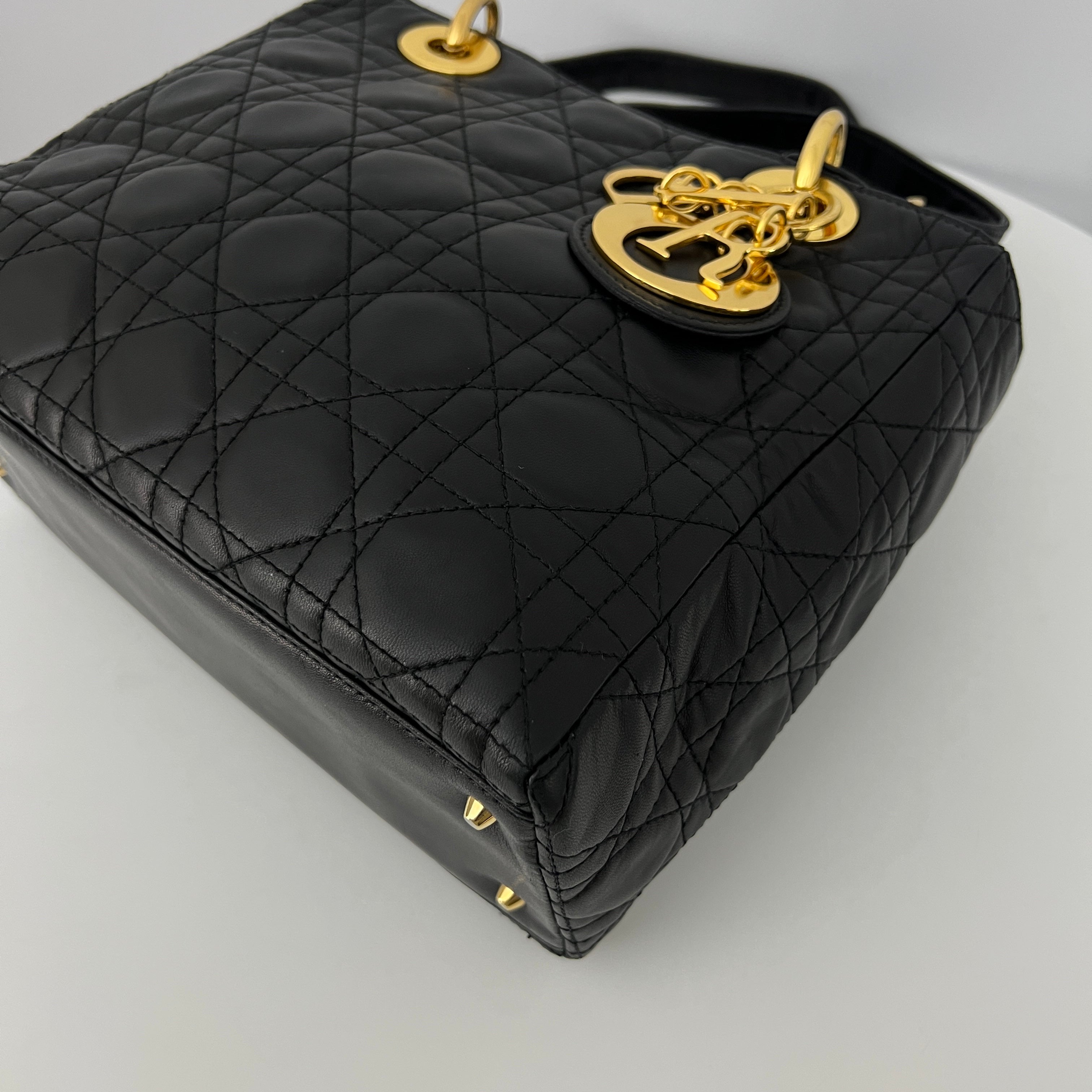 DIOR Lady Dior Medium black lambskin shoulder bag