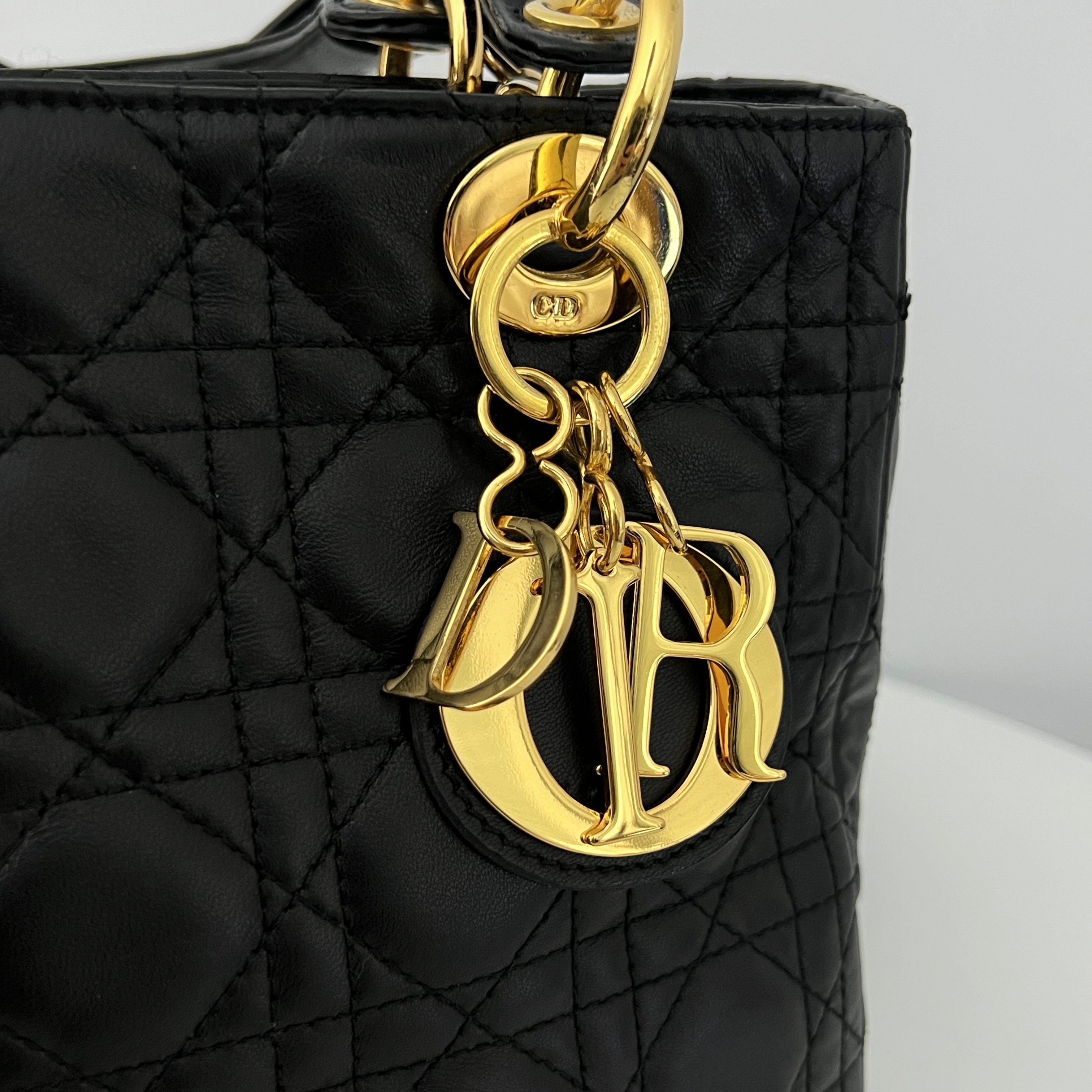 DIOR Lady Dior Medium black lambskin shoulder bag