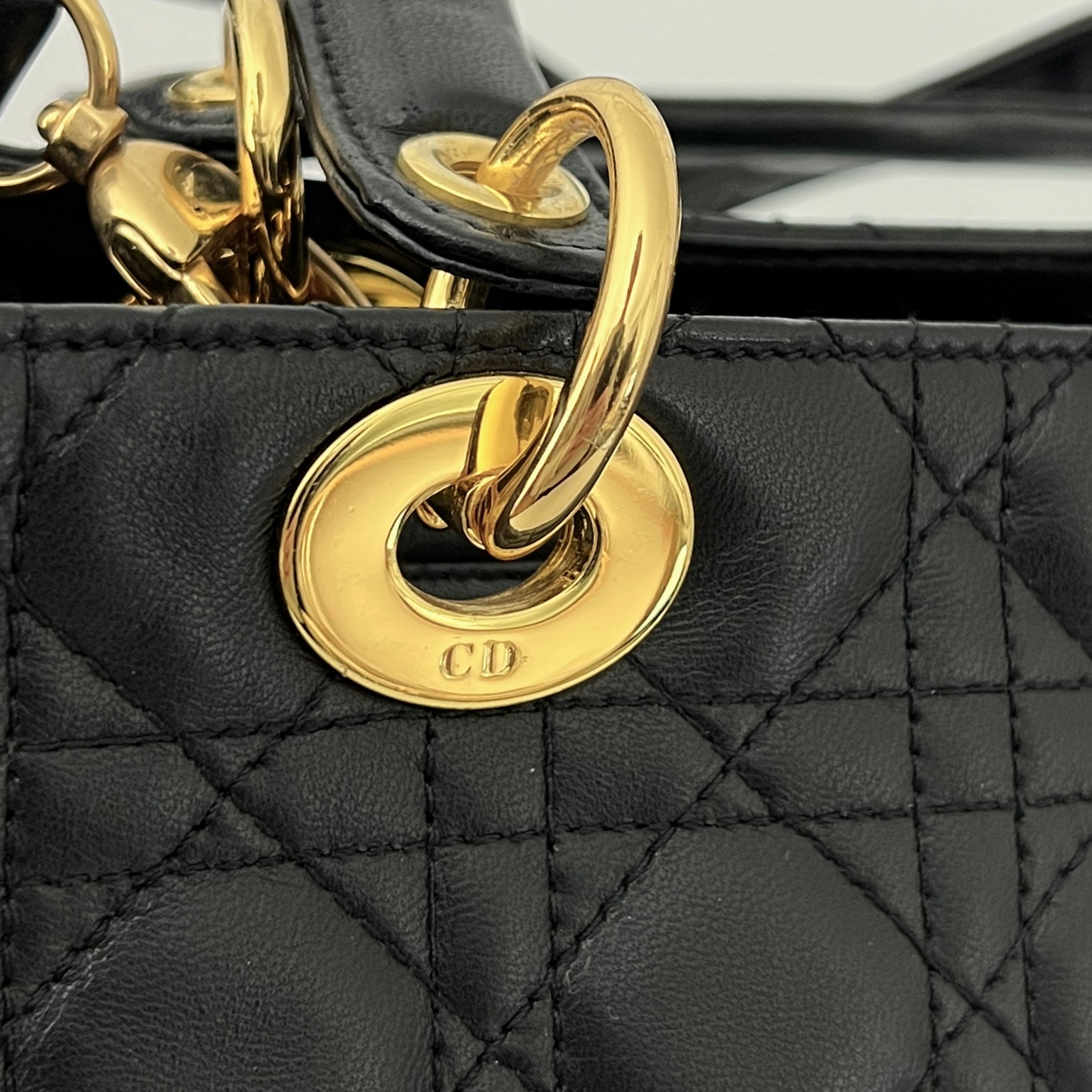 DIOR Lady Dior Medium black lambskin shoulder bag