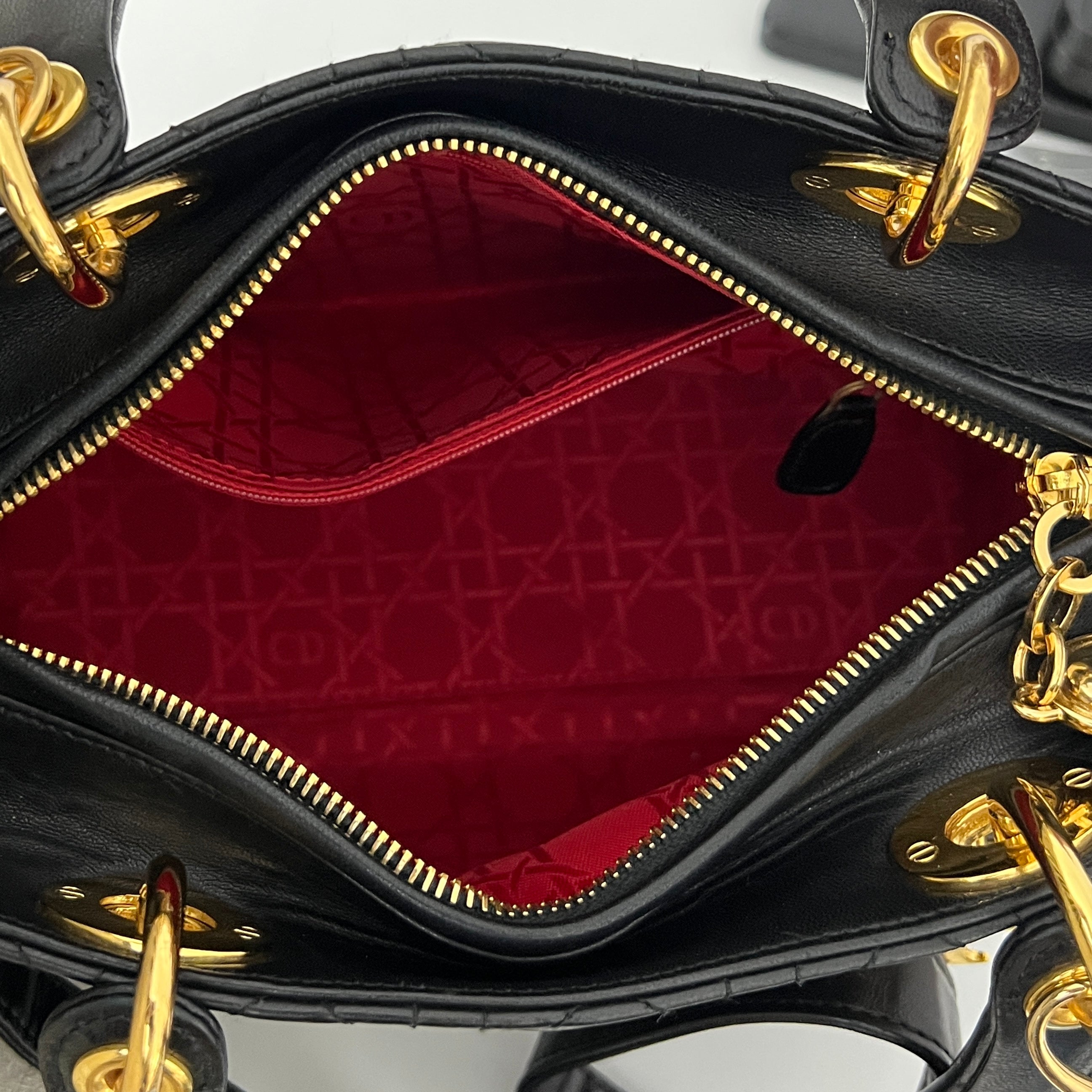 DIOR Lady Dior Medium black lambskin shoulder bag