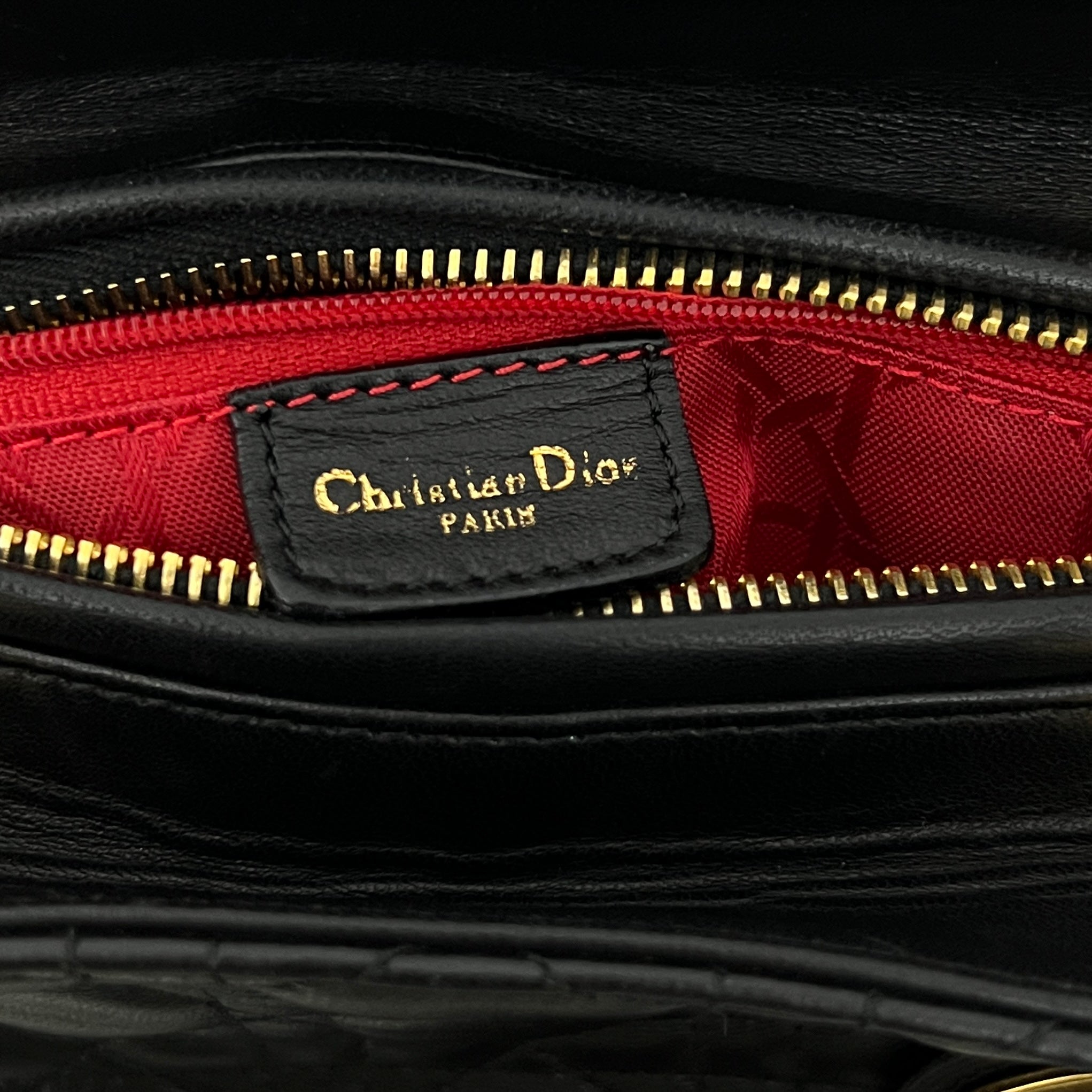 DIOR Lady Dior Medium black lambskin shoulder bag