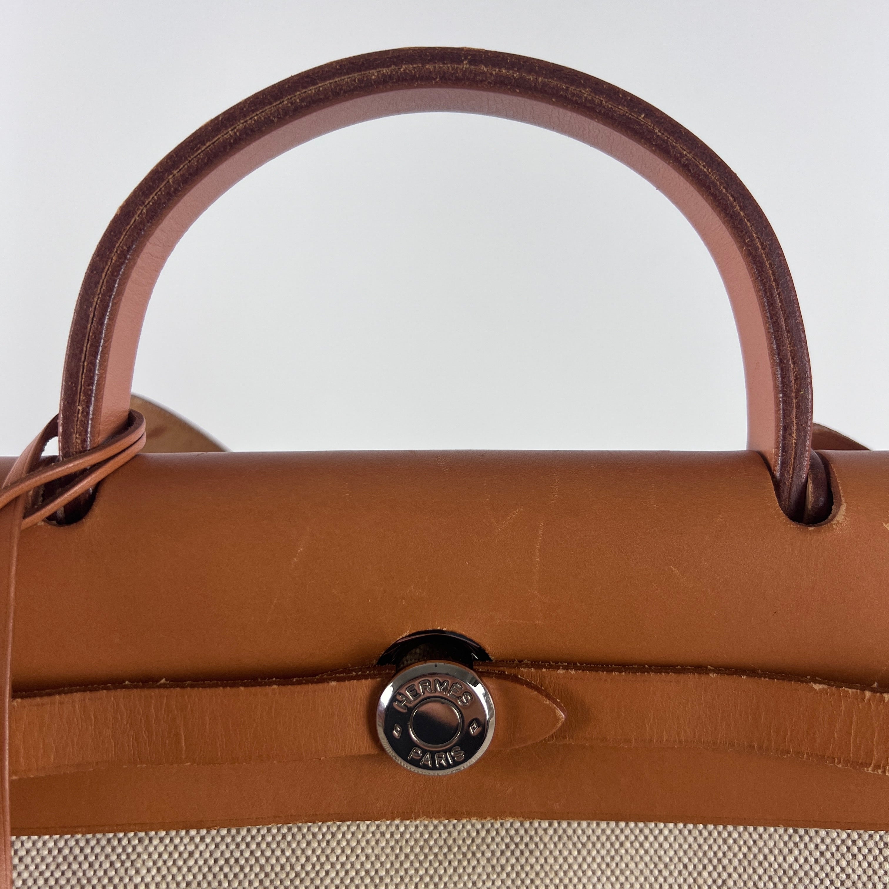 Sac à main HERMES Herbag toile et cuir marron