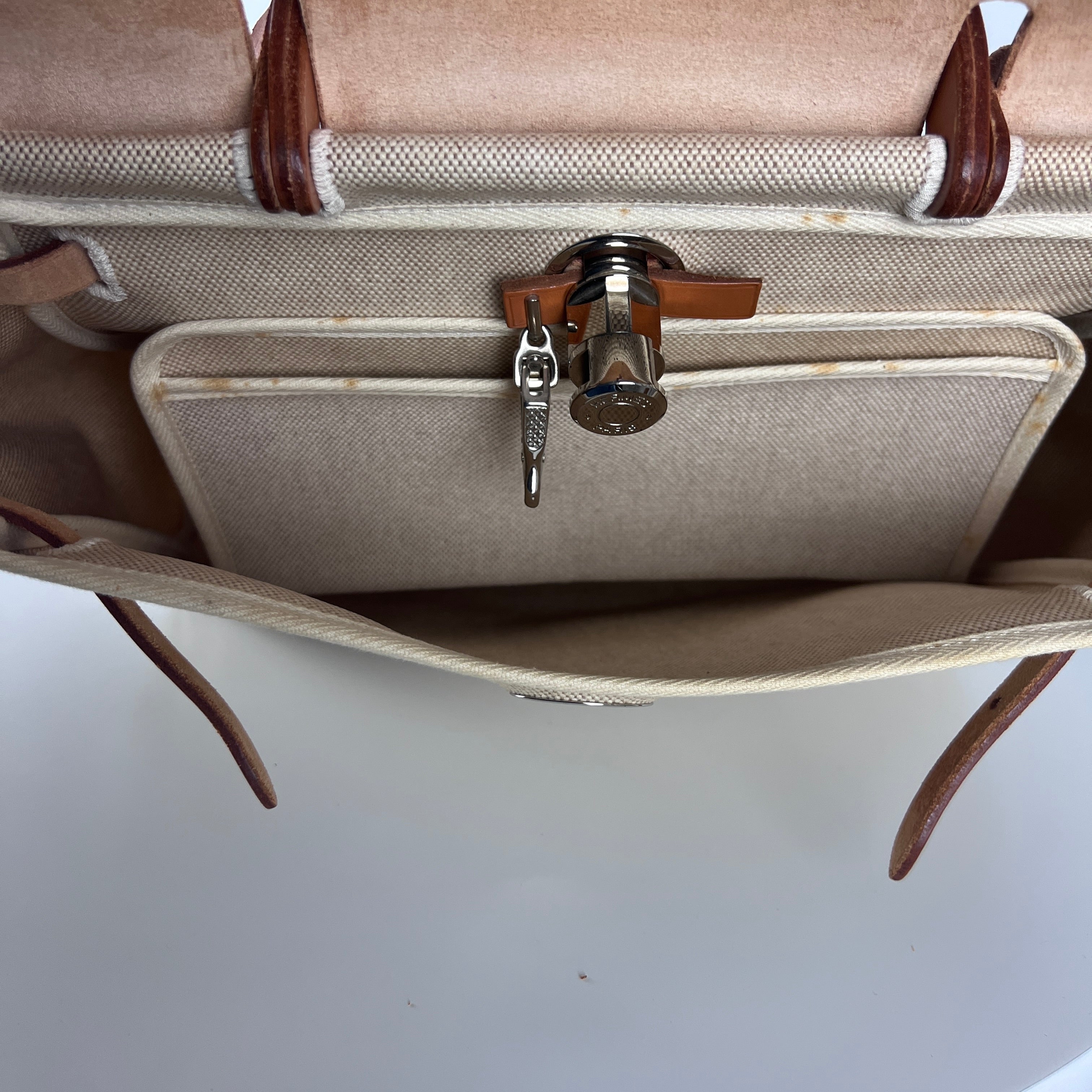 Sac à main HERMES Herbag toile et cuir marron
