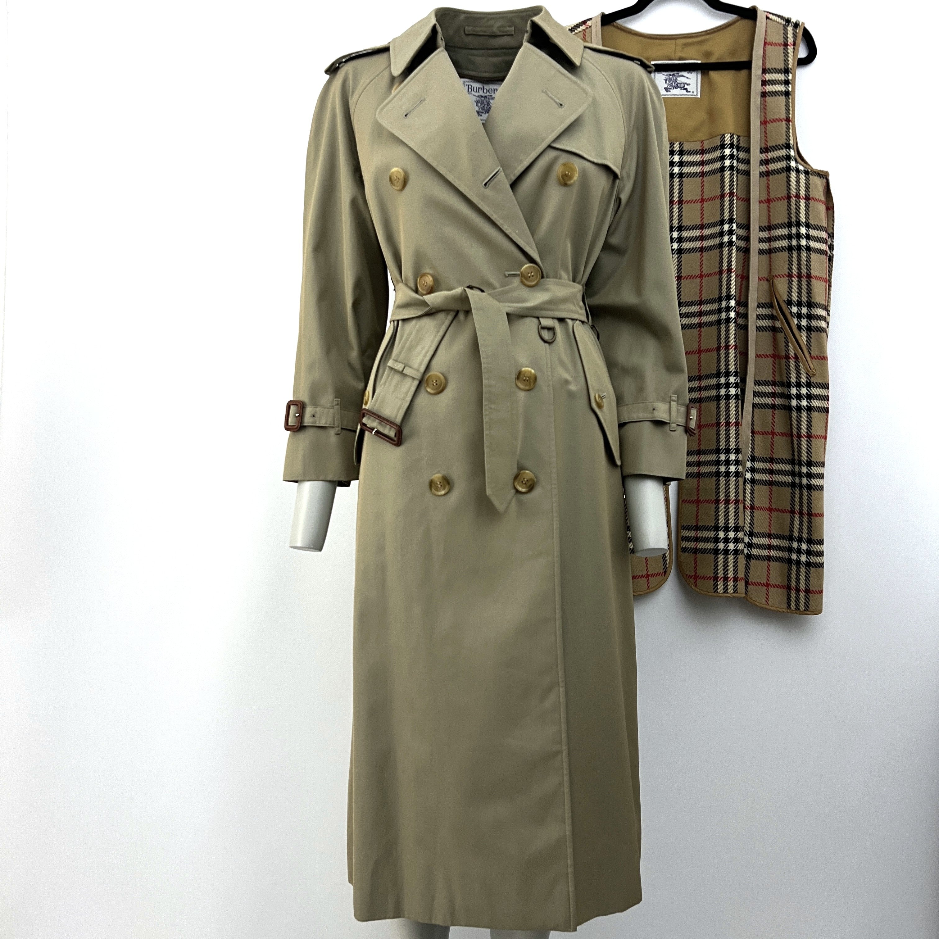 BURBERRY trench coat, size S, khaki cotton