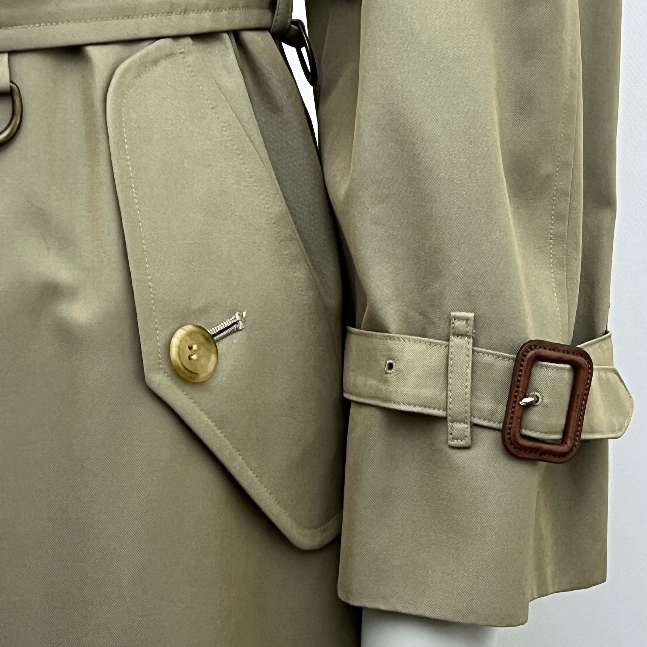 BURBERRY trench coat, size S, khaki cotton